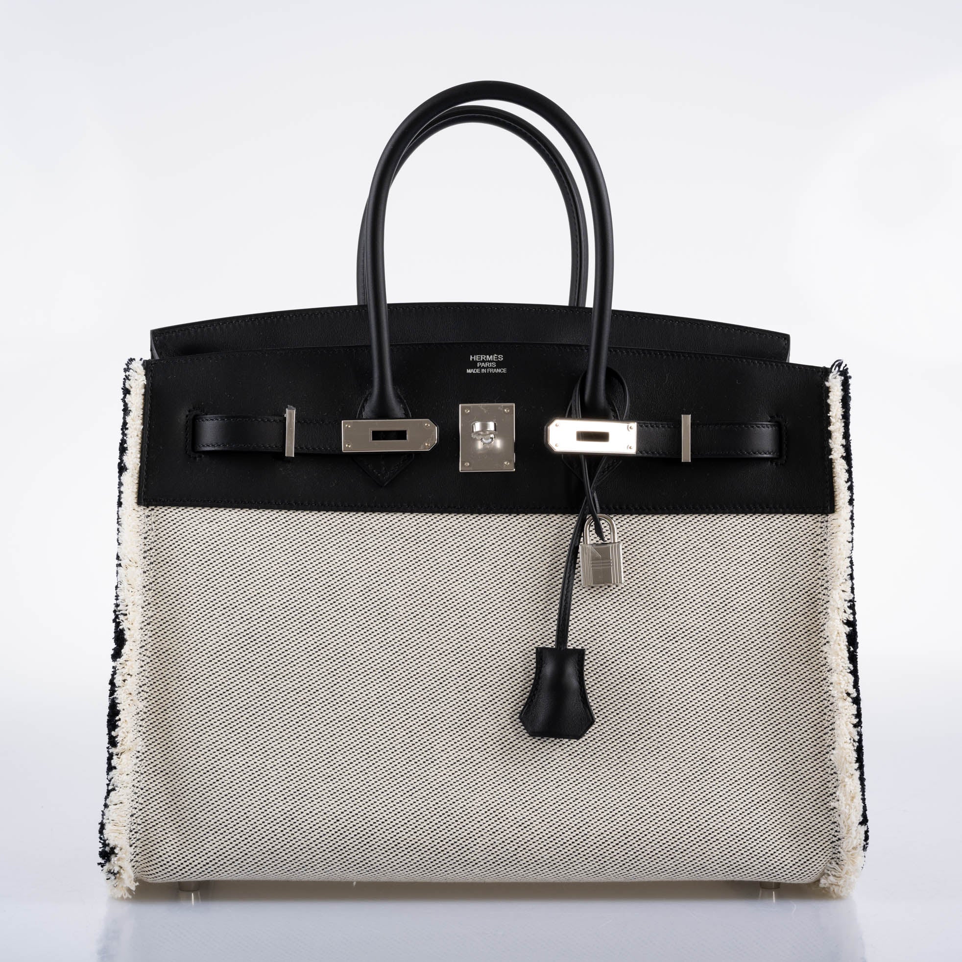 Hermès Fray Fray Birkin 35 Black Swift & Toile H with Palladium Hardware - 2021, Z