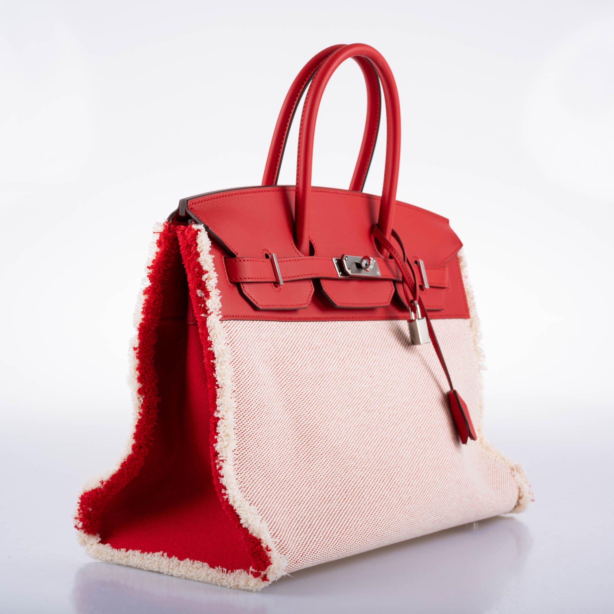 Hermès Fray Fray Birkin 35 Rouge de Cour Swift & Toile H with Palladium Hardware