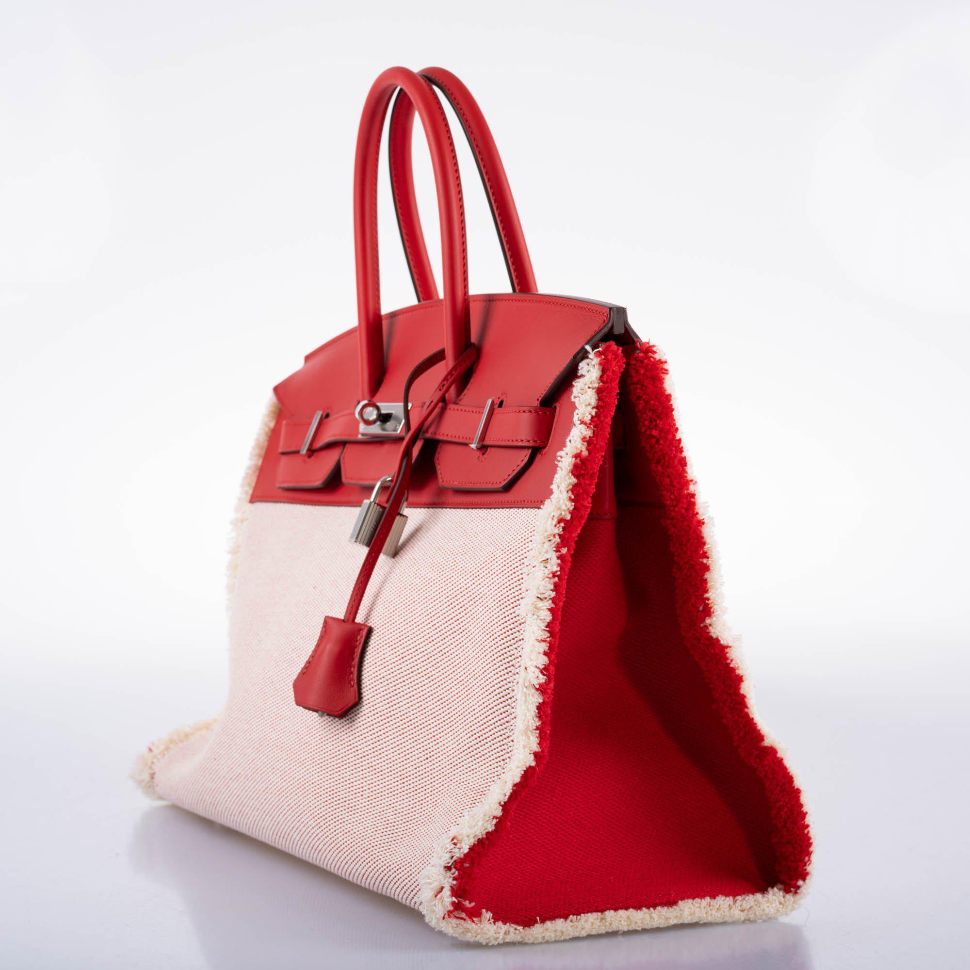 Hermès Fray Fray Birkin 35 Rouge de Cour Swift & Toile H with Palladium Hardware