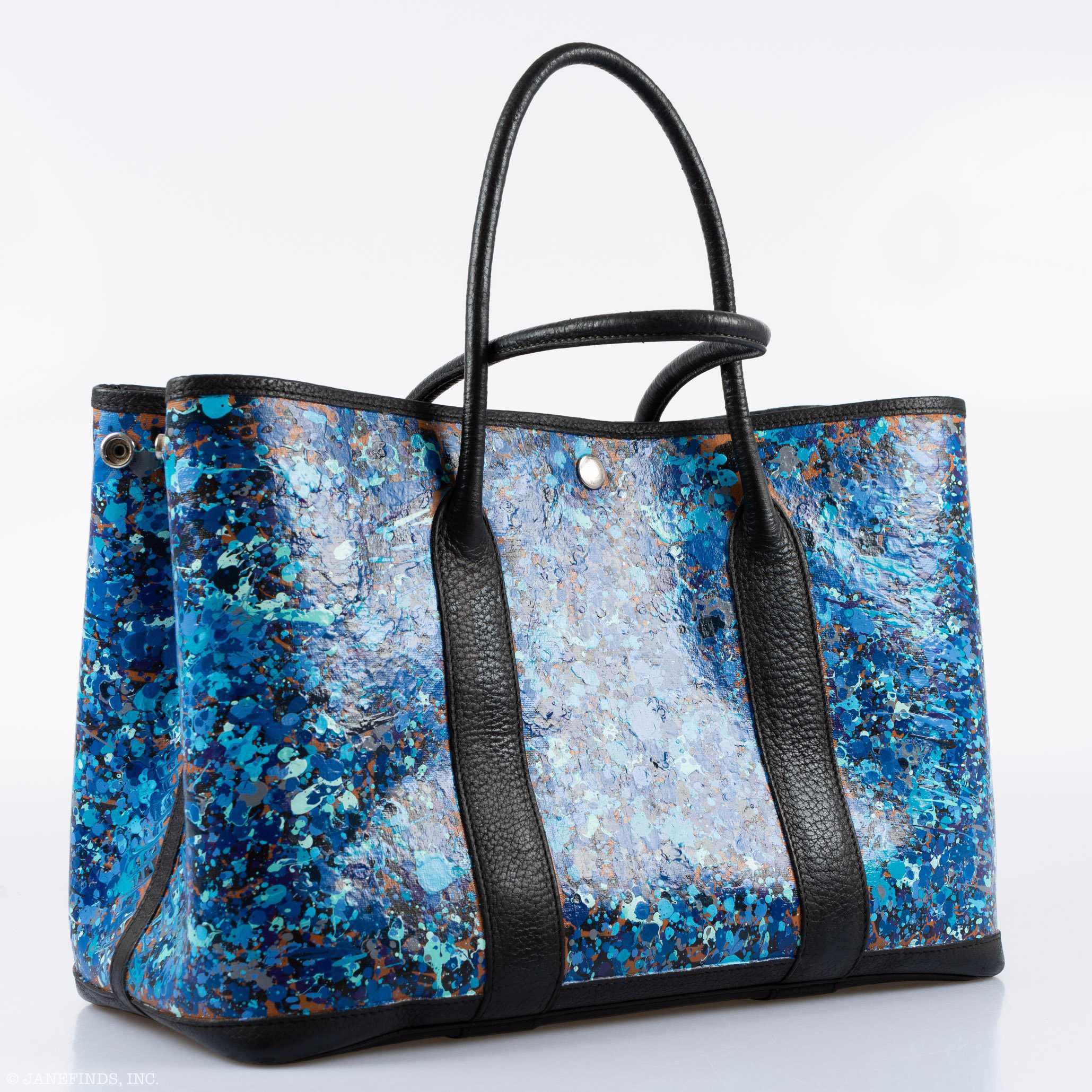 Hermès Garden Party PM Black Buffalo Leather Trim "Caribbean Fizz" * JaneFinds Custom Shop