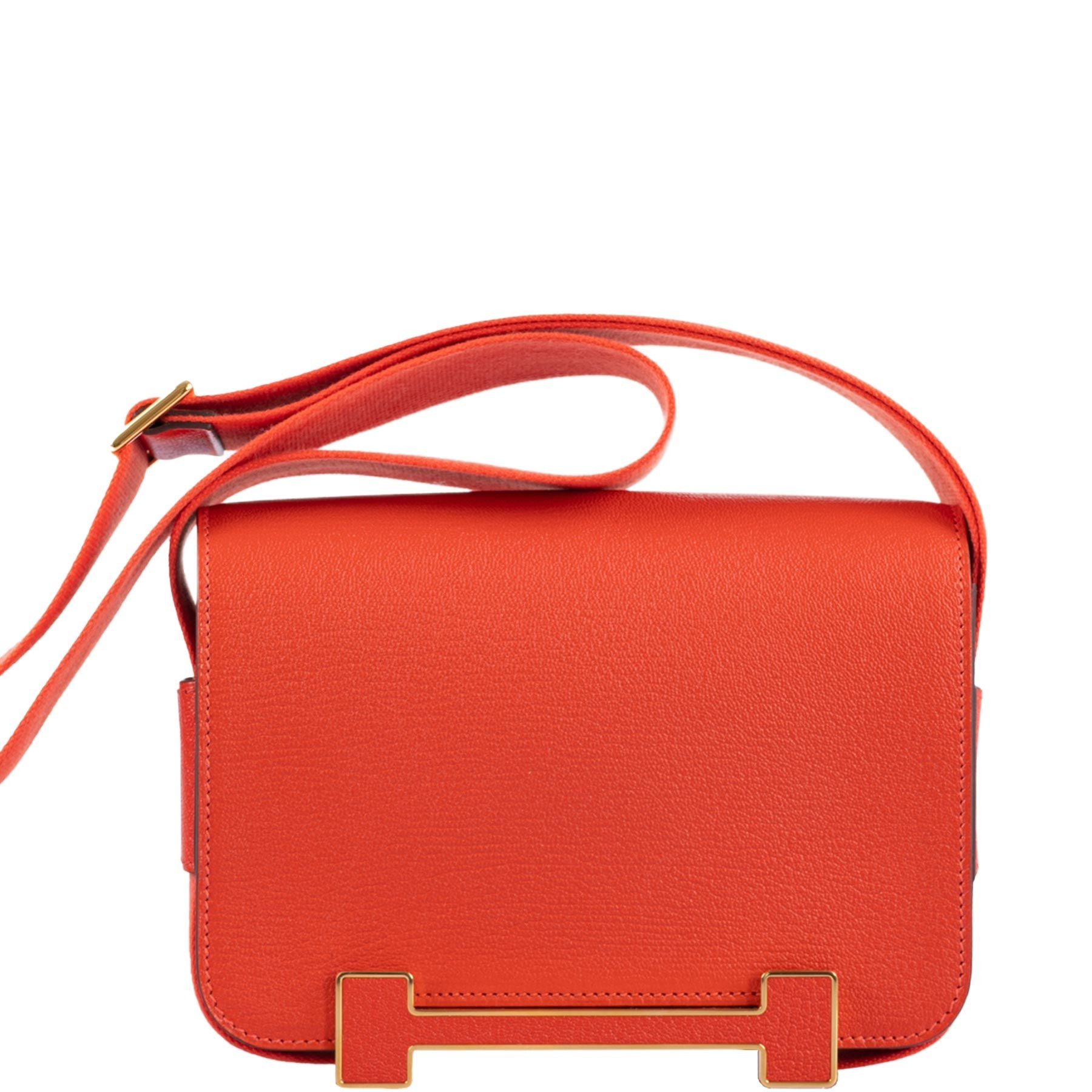 Hermès Geta Shoulder Bag In Capucine Chèvre Mysore With Gold Hardware in  Red