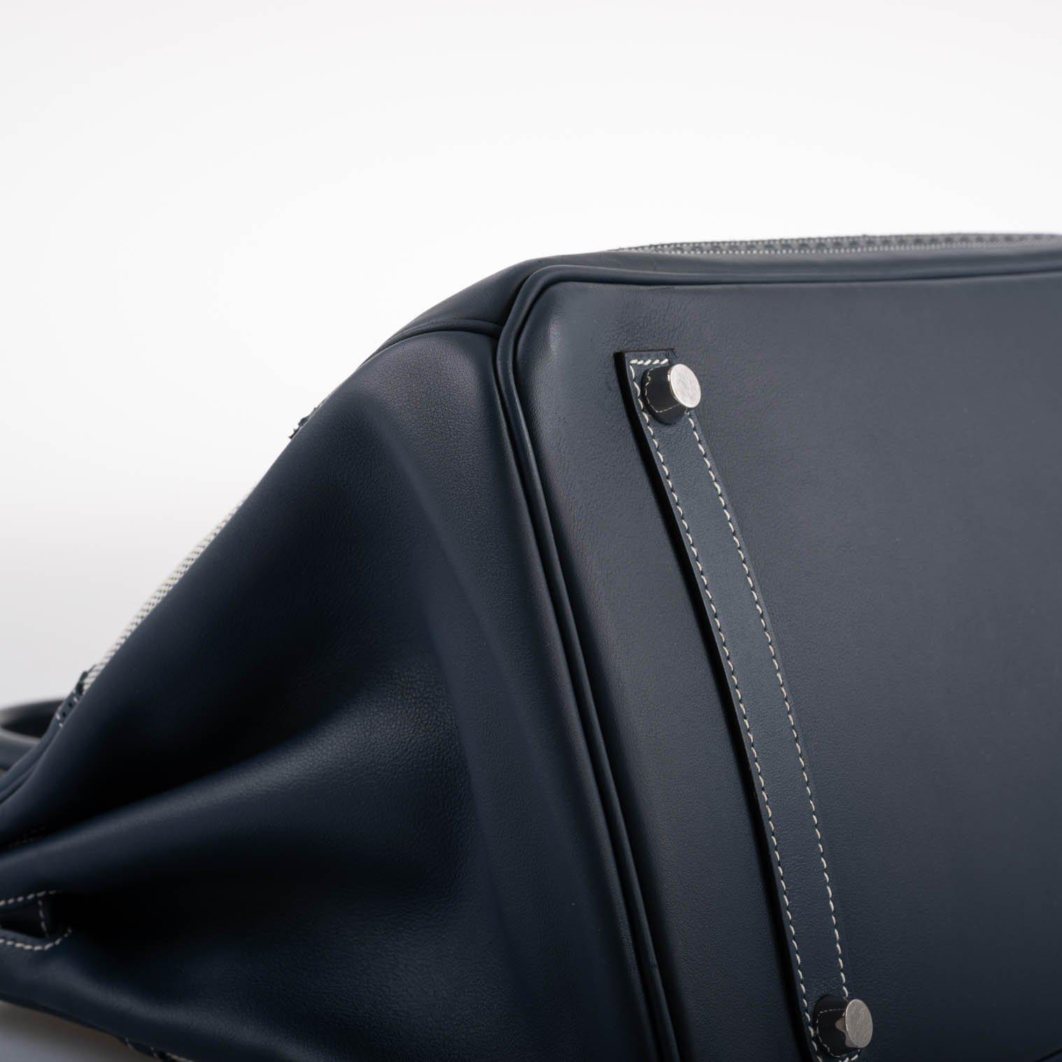 Hermès Ghillies Birkin 35 Blue de Prusse Swift & Toile with Palladium Hardware