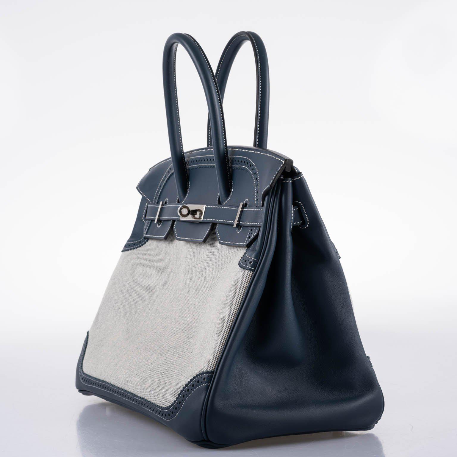 Hermès Ghillies Birkin 35 Blue de Prusse Swift & Toile with Palladium Hardware