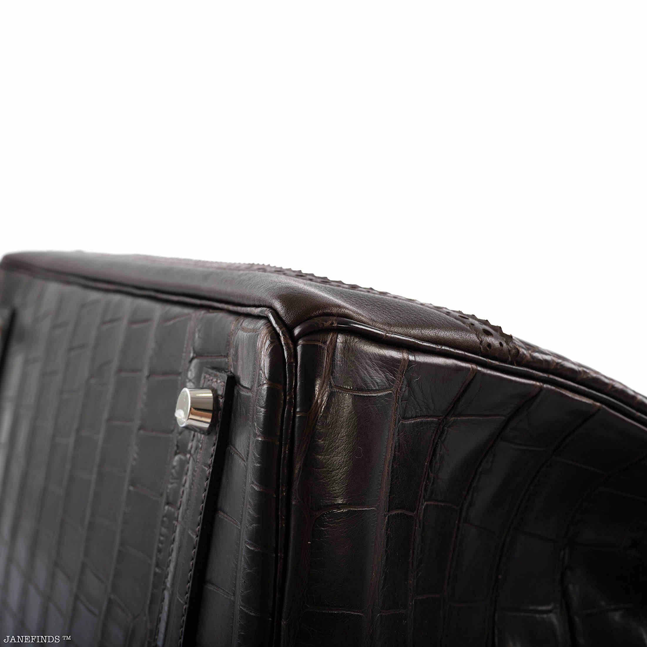 Hermès Ghillies Birkin 35 Matte Ebene Alligator & Swift with Palladium Hardware