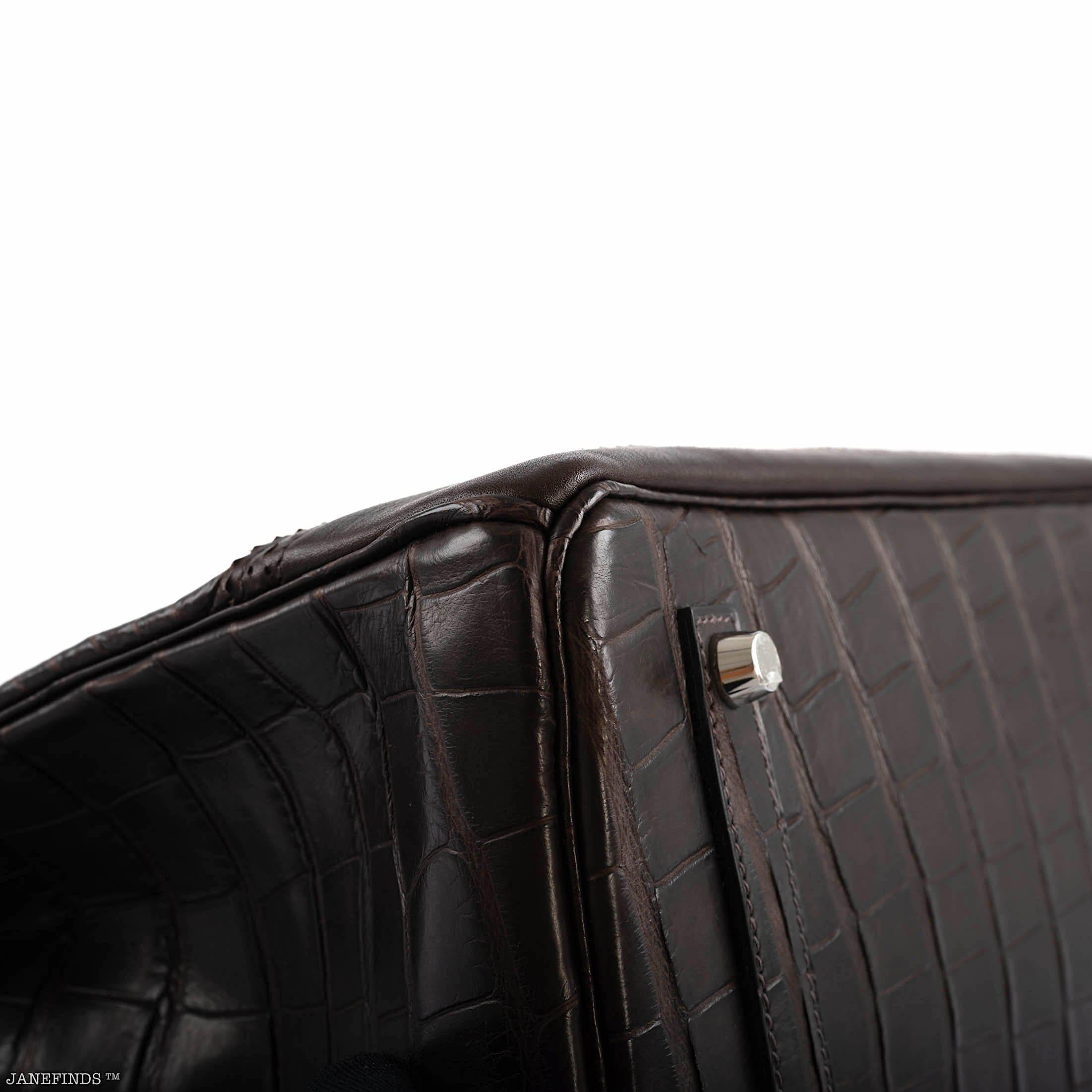 Hermès Ghillies Birkin 35 Matte Ebene Alligator & Swift with Palladium Hardware - 2016, X