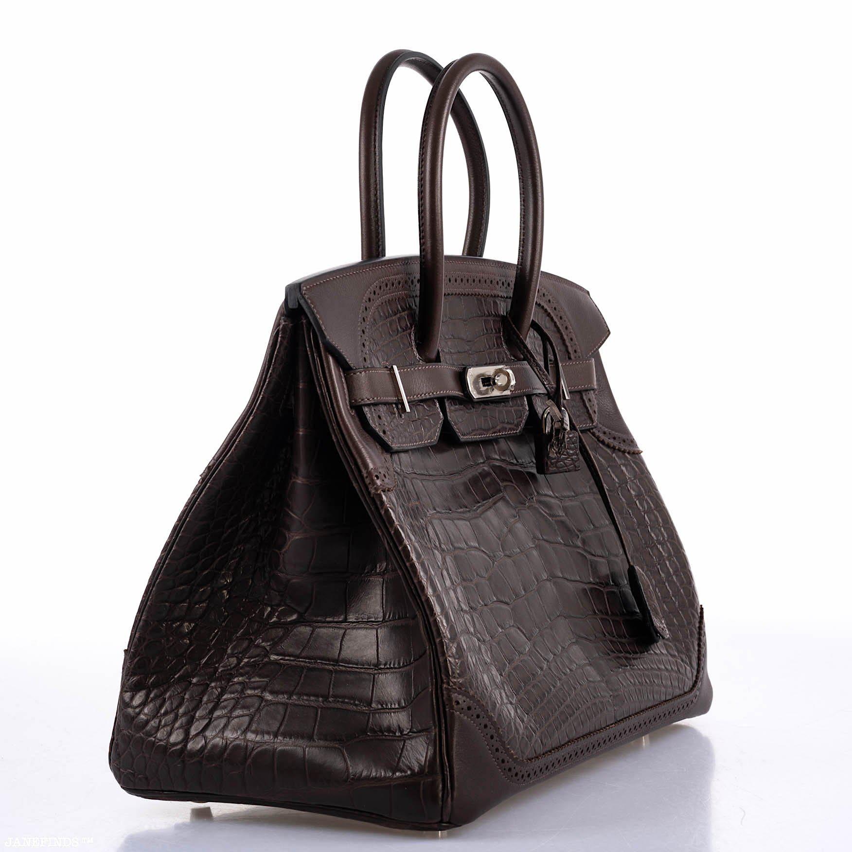 Hermès Ghillies Birkin 35 Matte Ebene Alligator & Swift with Palladium Hardware - 2016, X