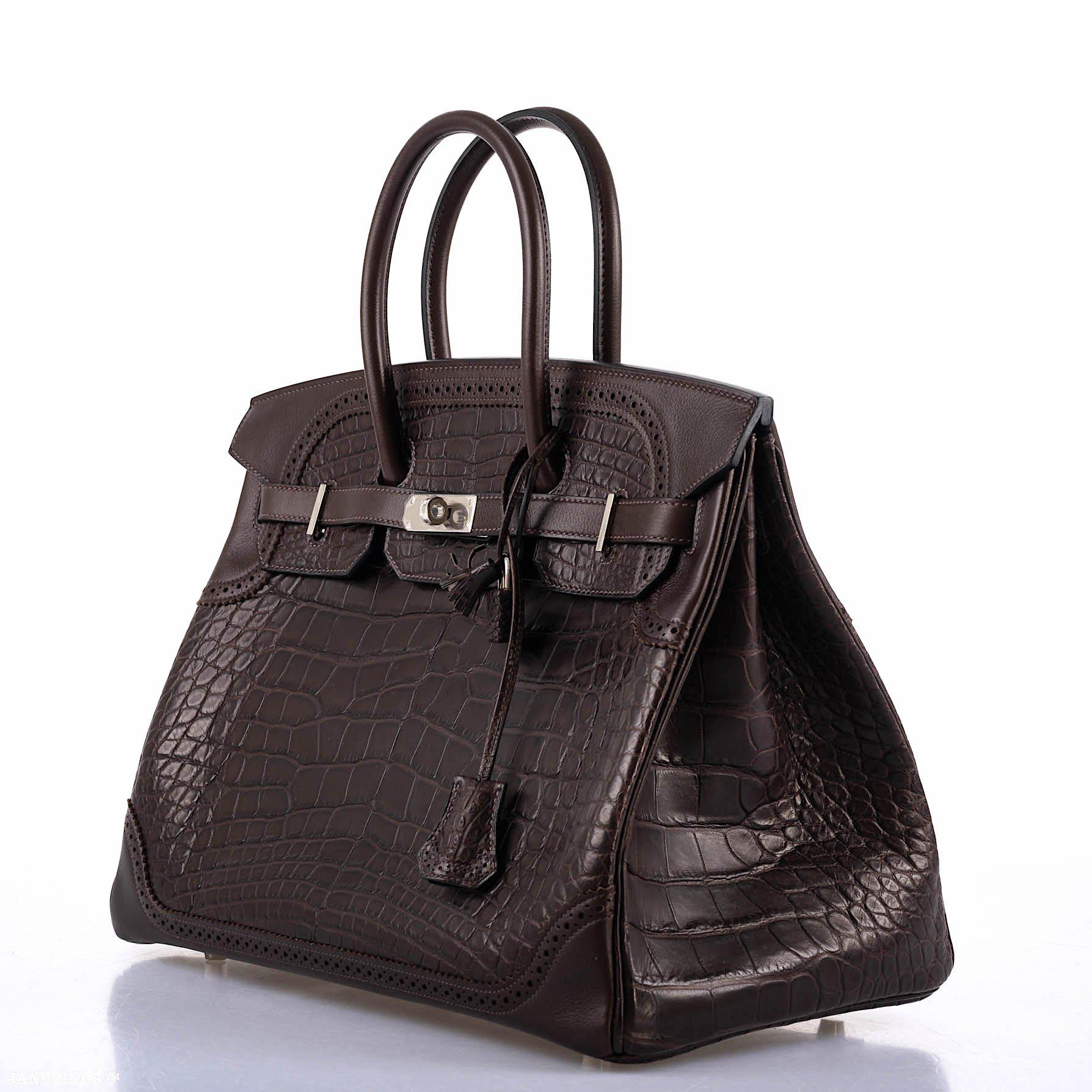 Hermès Ghillies Birkin 35 Matte Ebene Alligator & Swift with Palladium Hardware - 2016, X