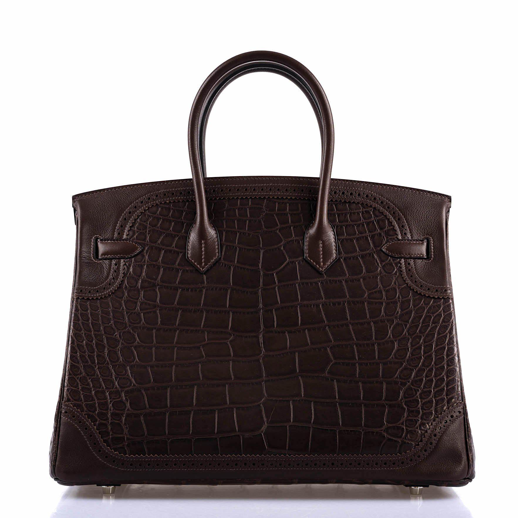 Hermès Ghillies Birkin 35 Matte Ebene Alligator & Swift with Palladium Hardware - 2016, X
