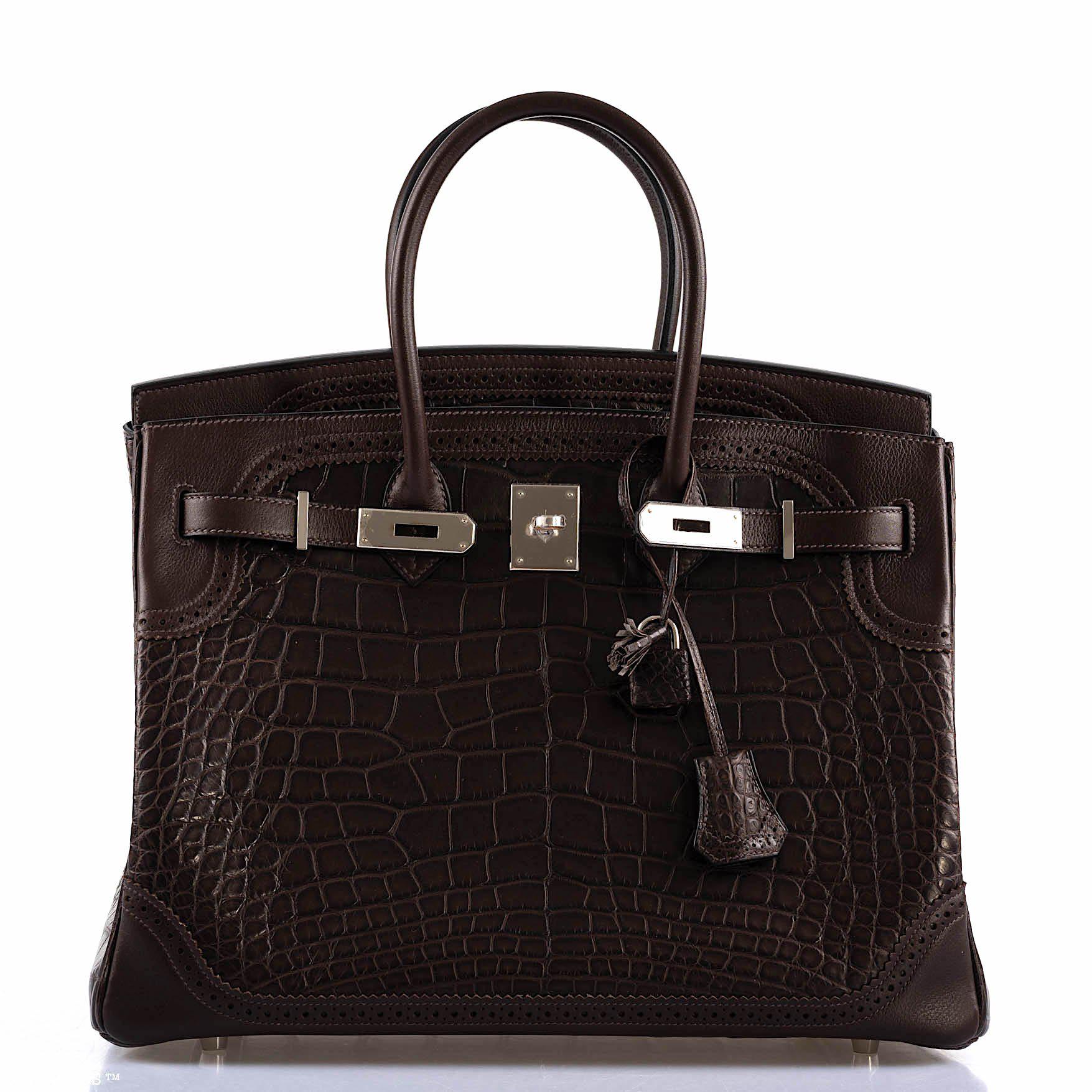 Hermès Ghillies Birkin 35 Matte Ebene Alligator & Swift with Palladium Hardware