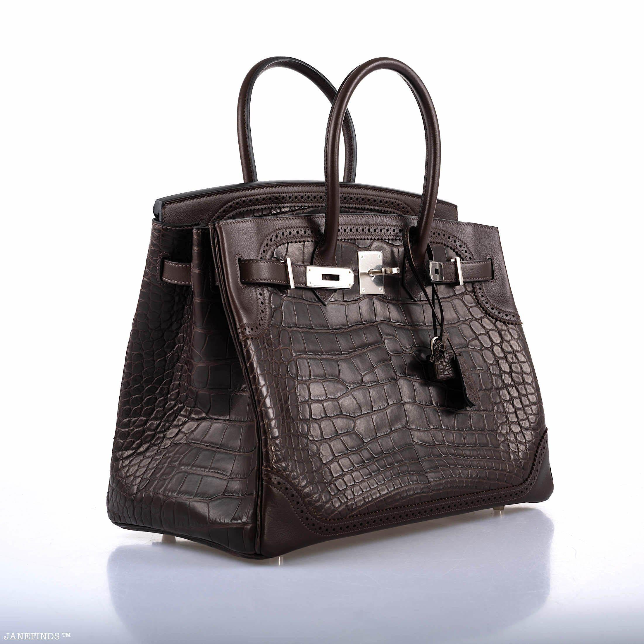 Hermès Ghillies Birkin 35 Matte Ebene Alligator & Swift with Palladium Hardware