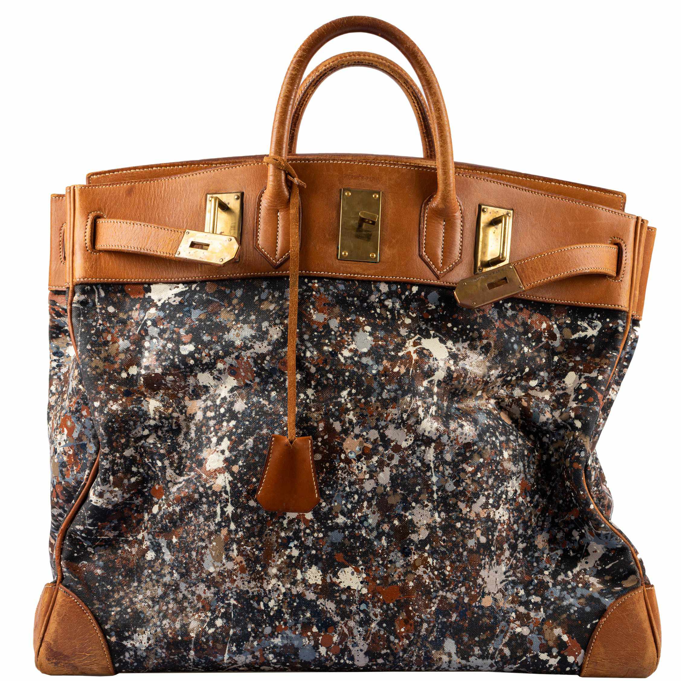 Hermès HAC 50 Toile & Barenia “Jackson Pollock Splatter” Custom Gold Hardware