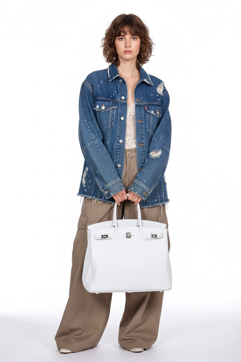 Hermès HAC 55 White Togo Palladium Hardware