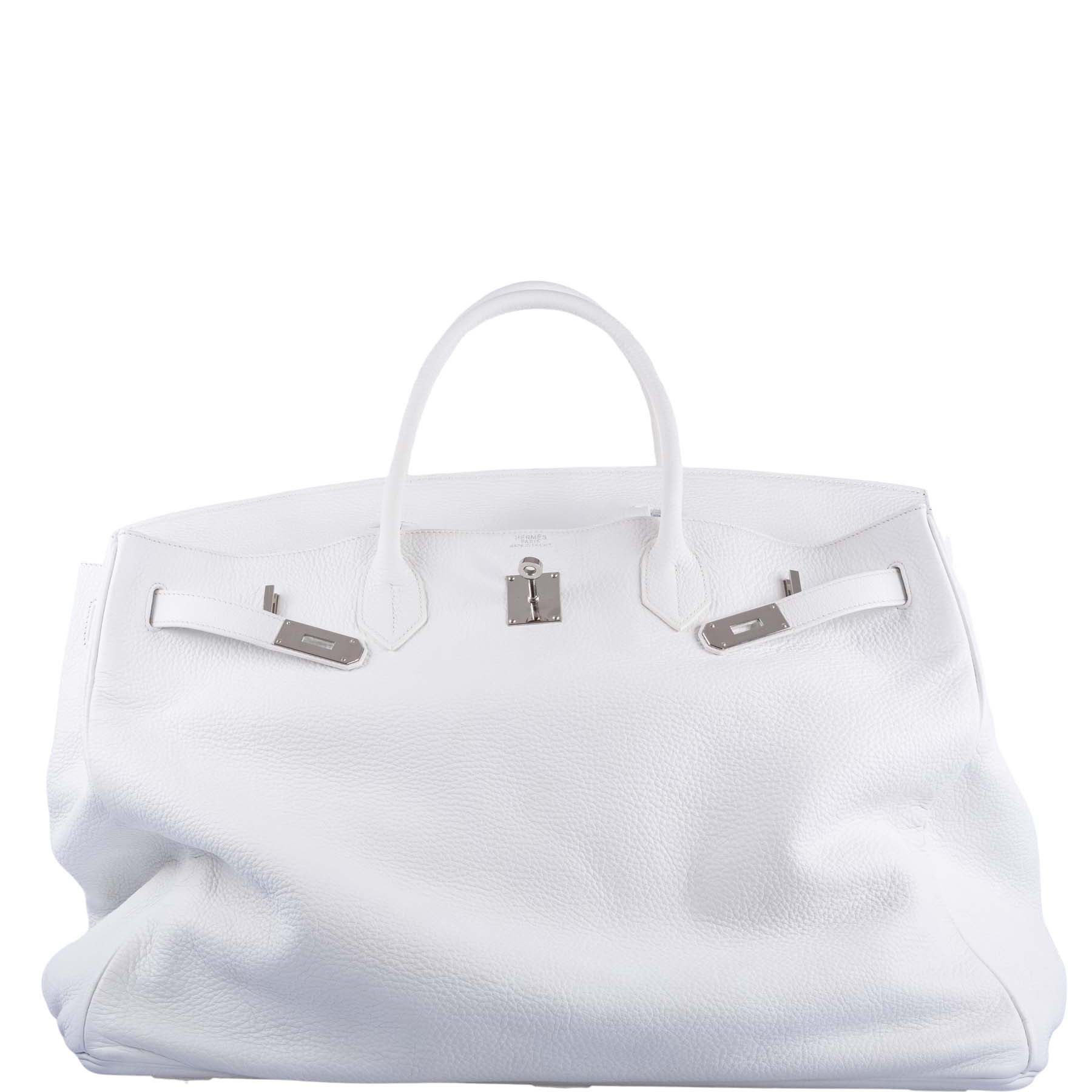 Hermès HAC 55 White Togo Palladium Hardware