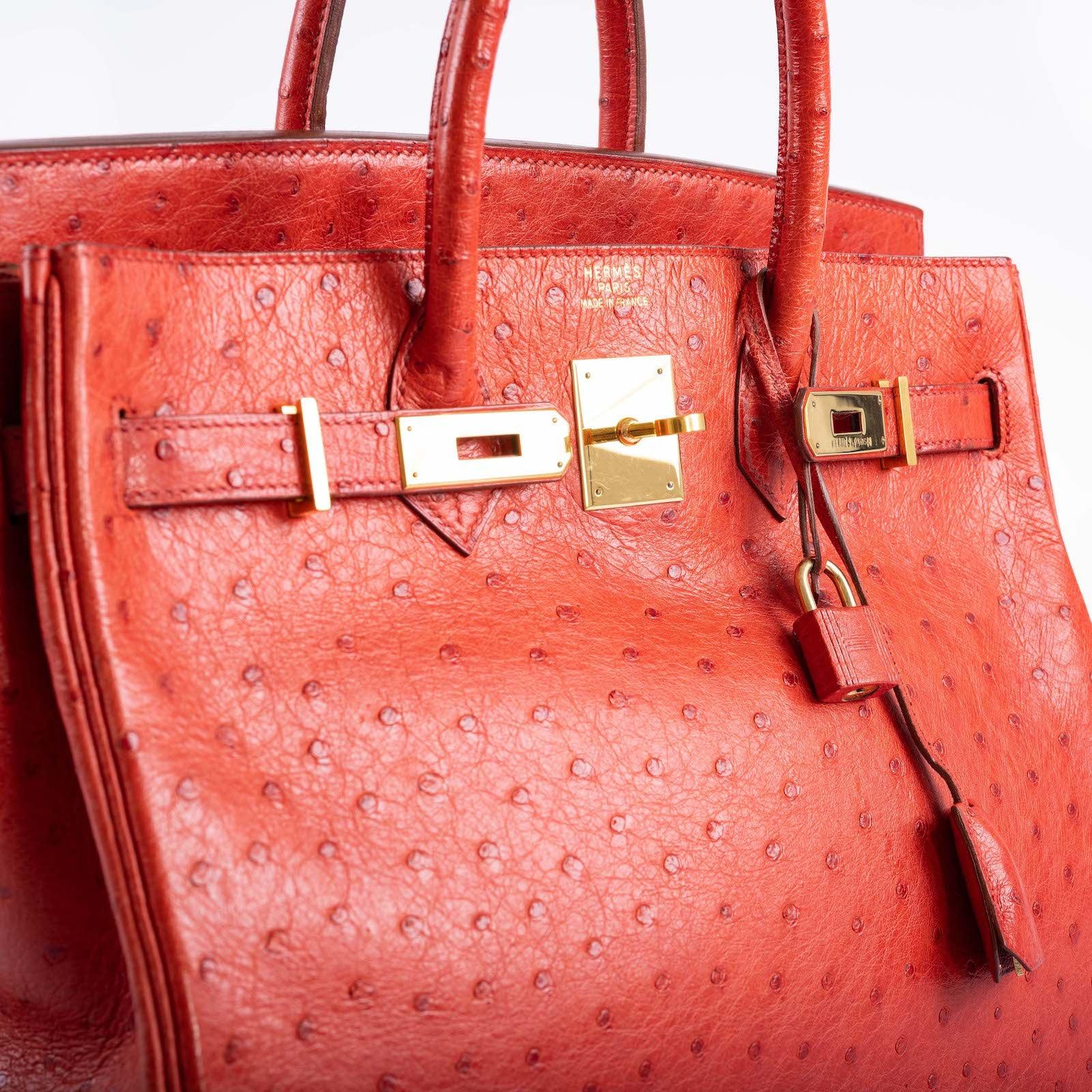 Hermès HAC Birkin 32 Rouge Vif Ostrich Gold Hardware