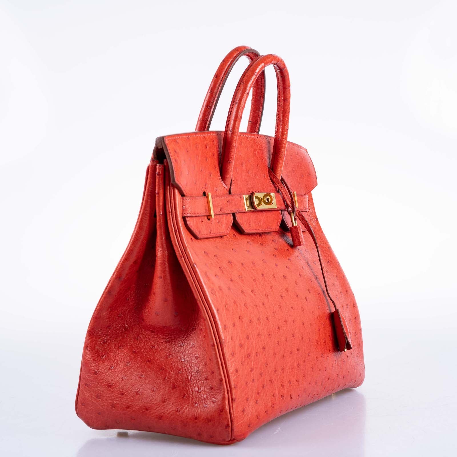 Hermès HAC Birkin 32 Rouge Vif Ostrich Gold Hardware