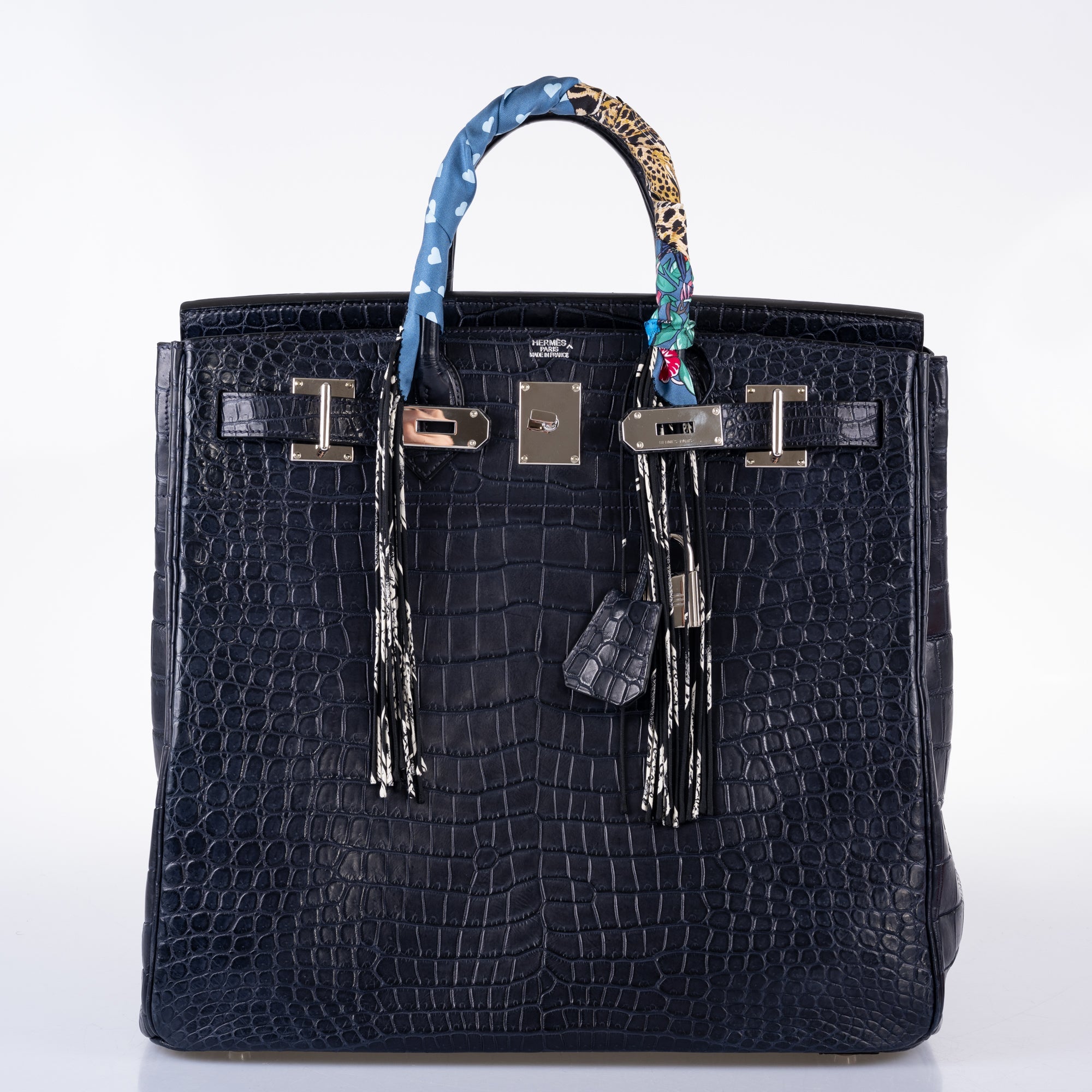 Hermès HAC Birkin 40 Blue Marine Matte Porosus Crocodile Palladium Hardware