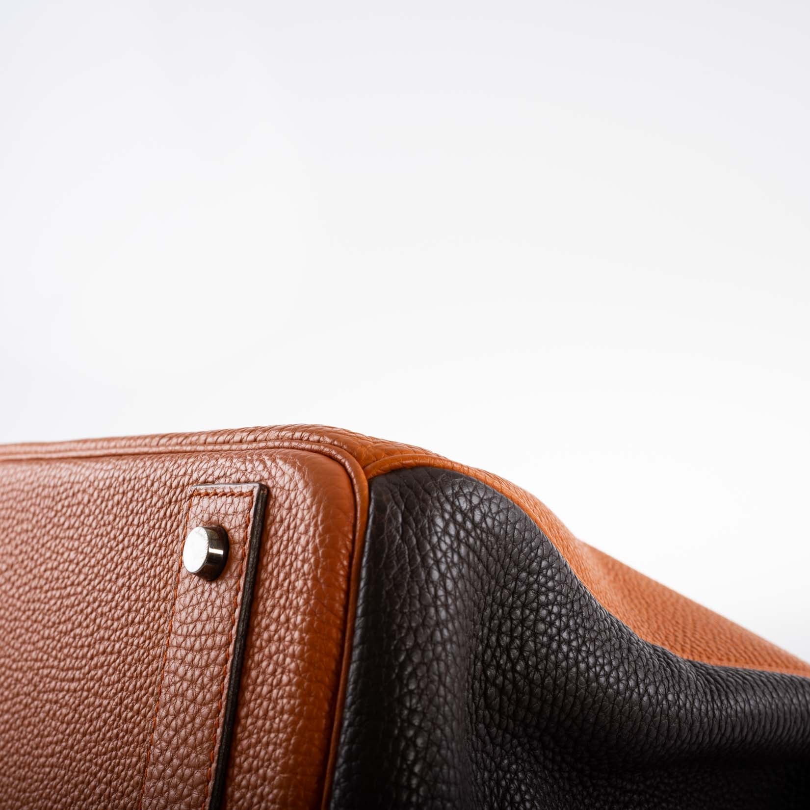 Hermès HAC Birkin 40 Tri-Color Rouge Garance, Chocolat & Terre Battue Fjord Leather Ruthenium Hardware - 2006, J Square