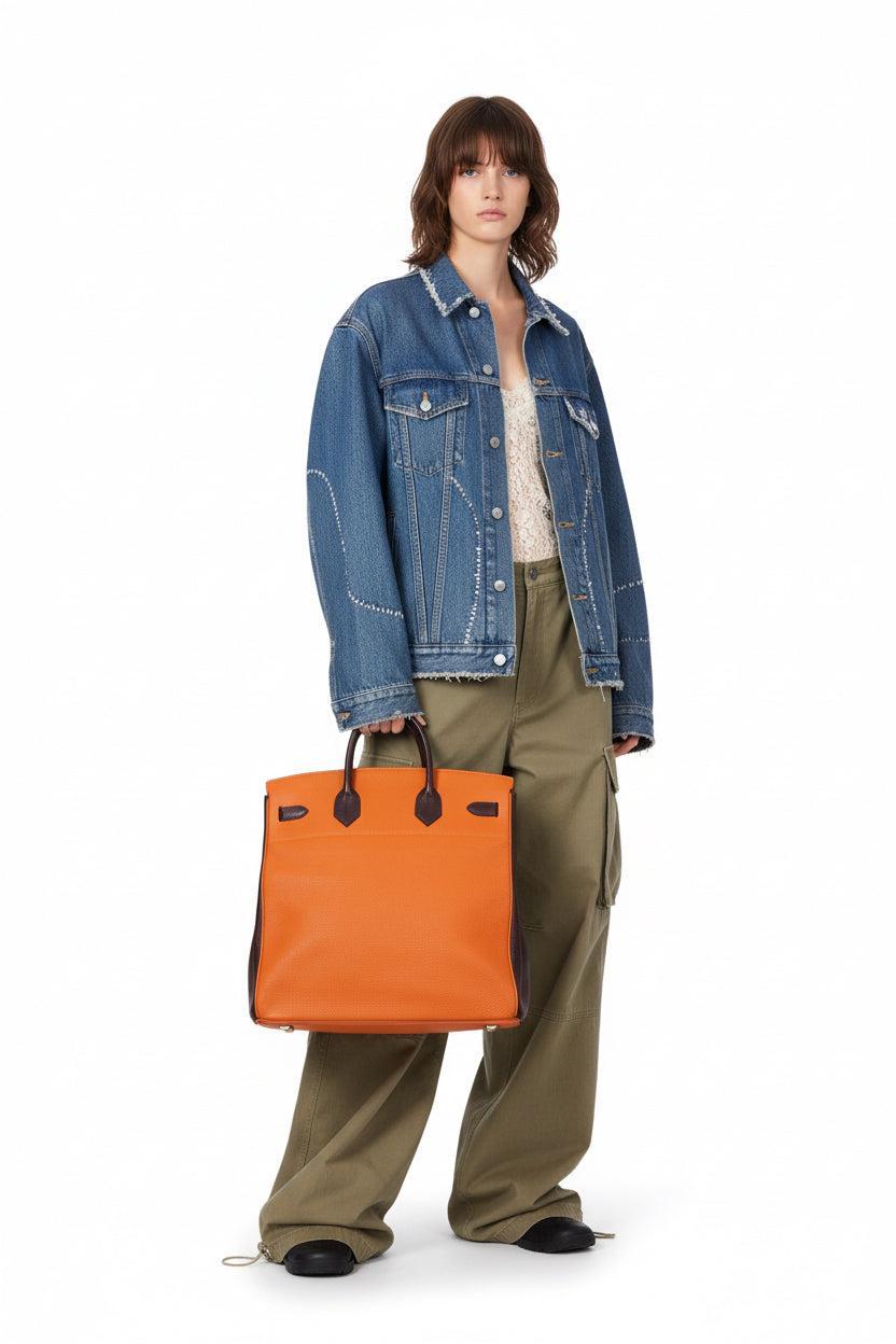 Hermès HAC Birkin 40 Tri-Color Rouge Garance Chocolat Terre Battue Fjord Ruthenium Hardware