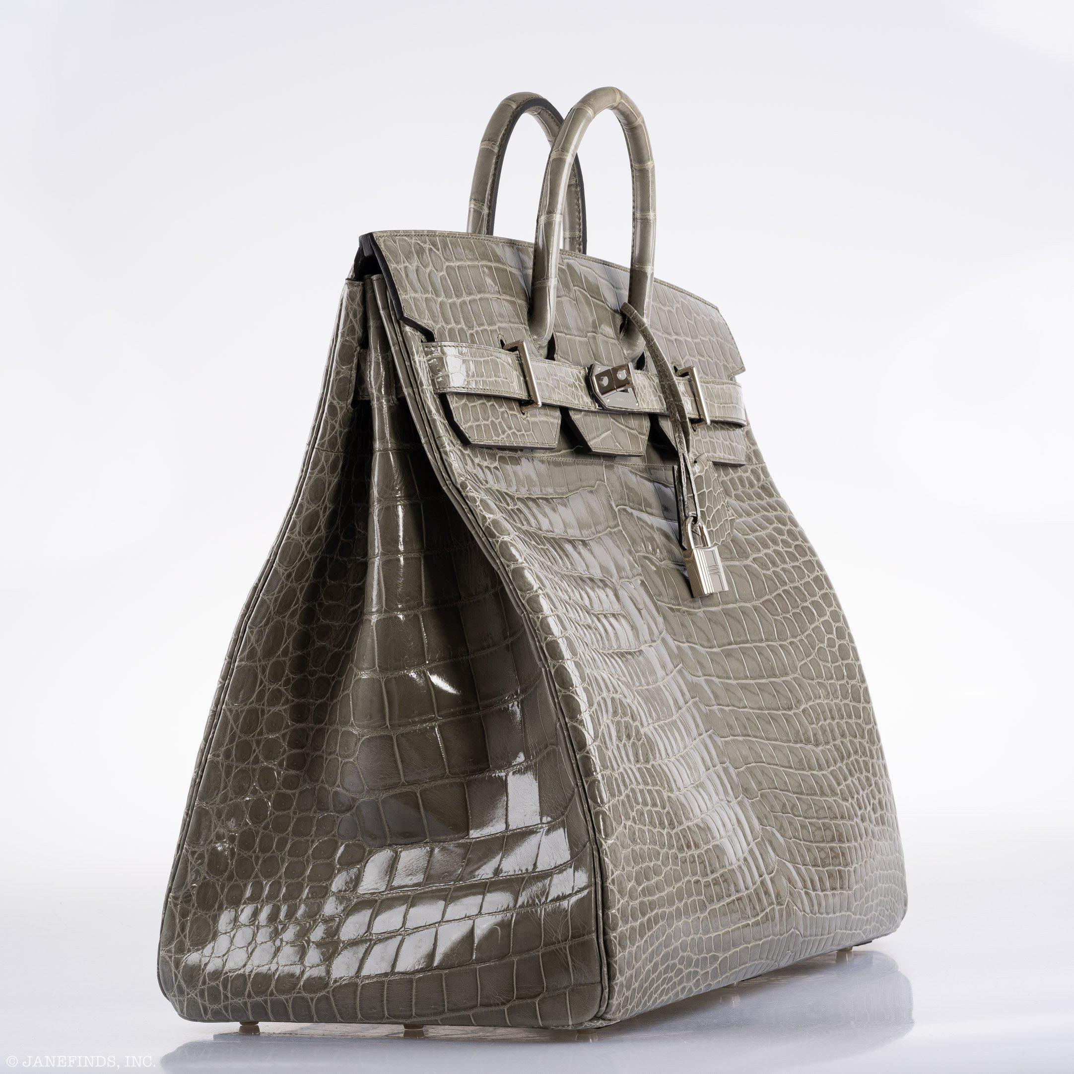 Hermès HAC Birkin 50 Gris Tourterelle Shiny Porosus Crocodile Palladium Hardware
