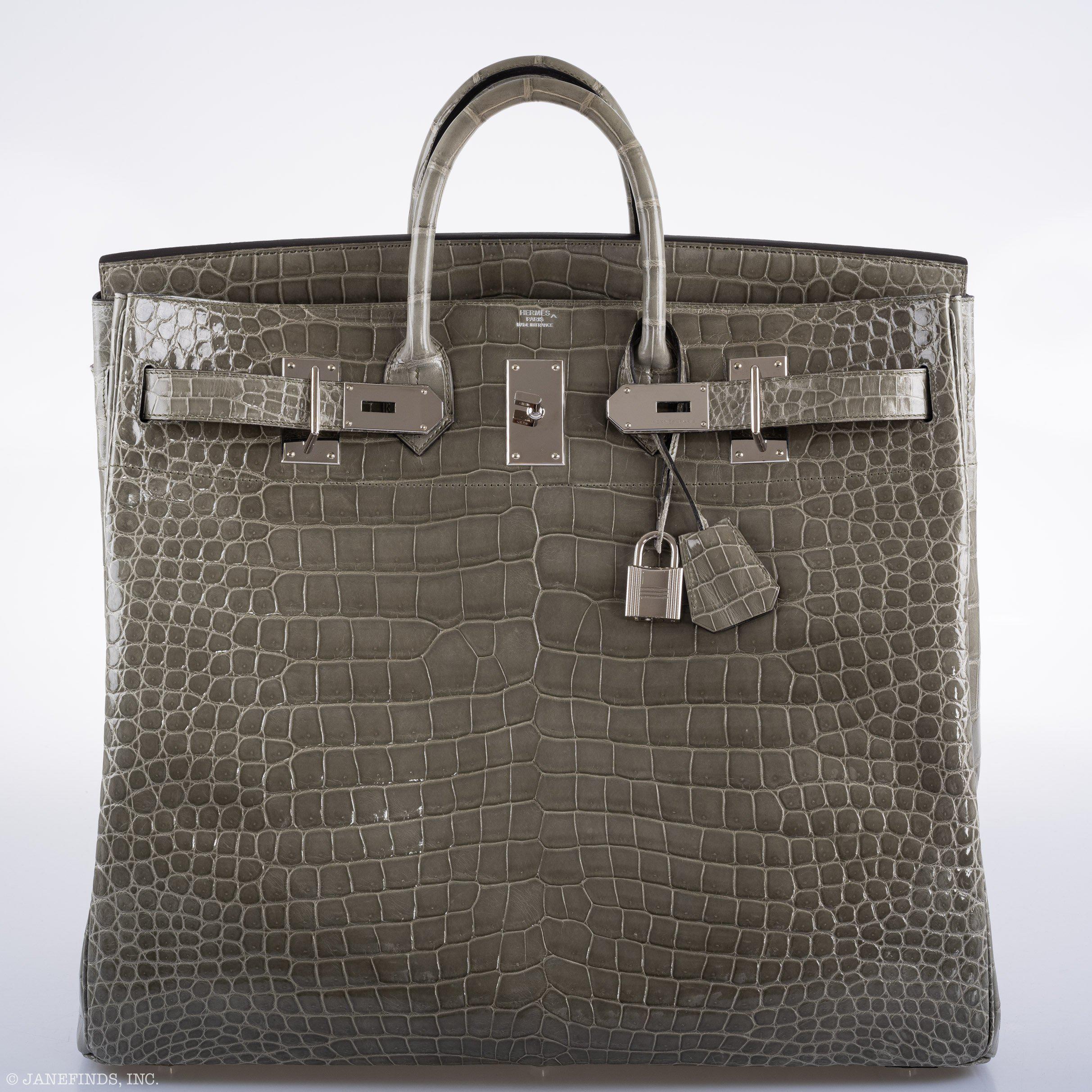 Hermès HAC Birkin 50 Gris Tourterelle Shiny Porosus Crocodile Palladium Hardware