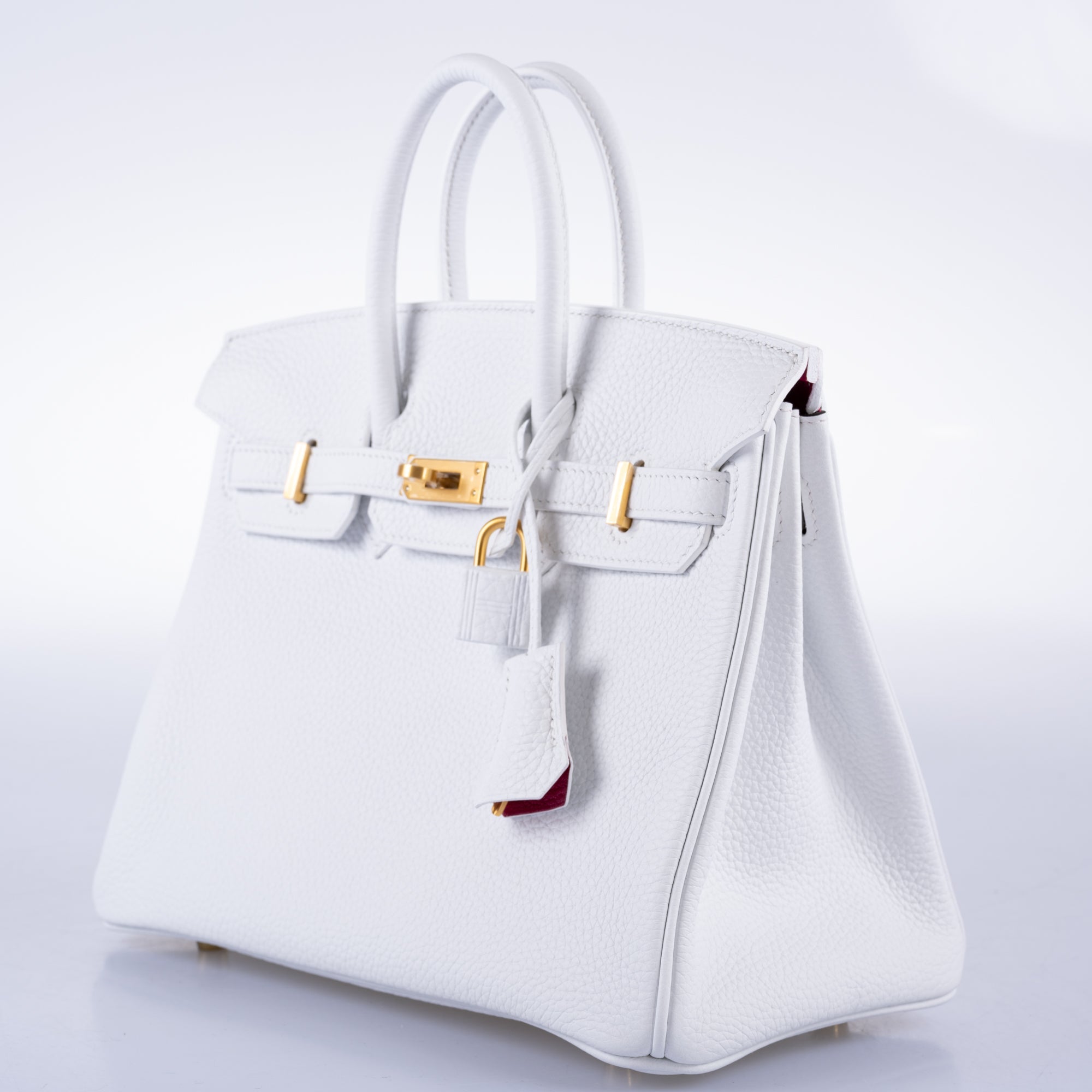 Hermès HSS Birkin 25 White Togo and Rose Pourpre Interior with Brushed Gold Hardware
