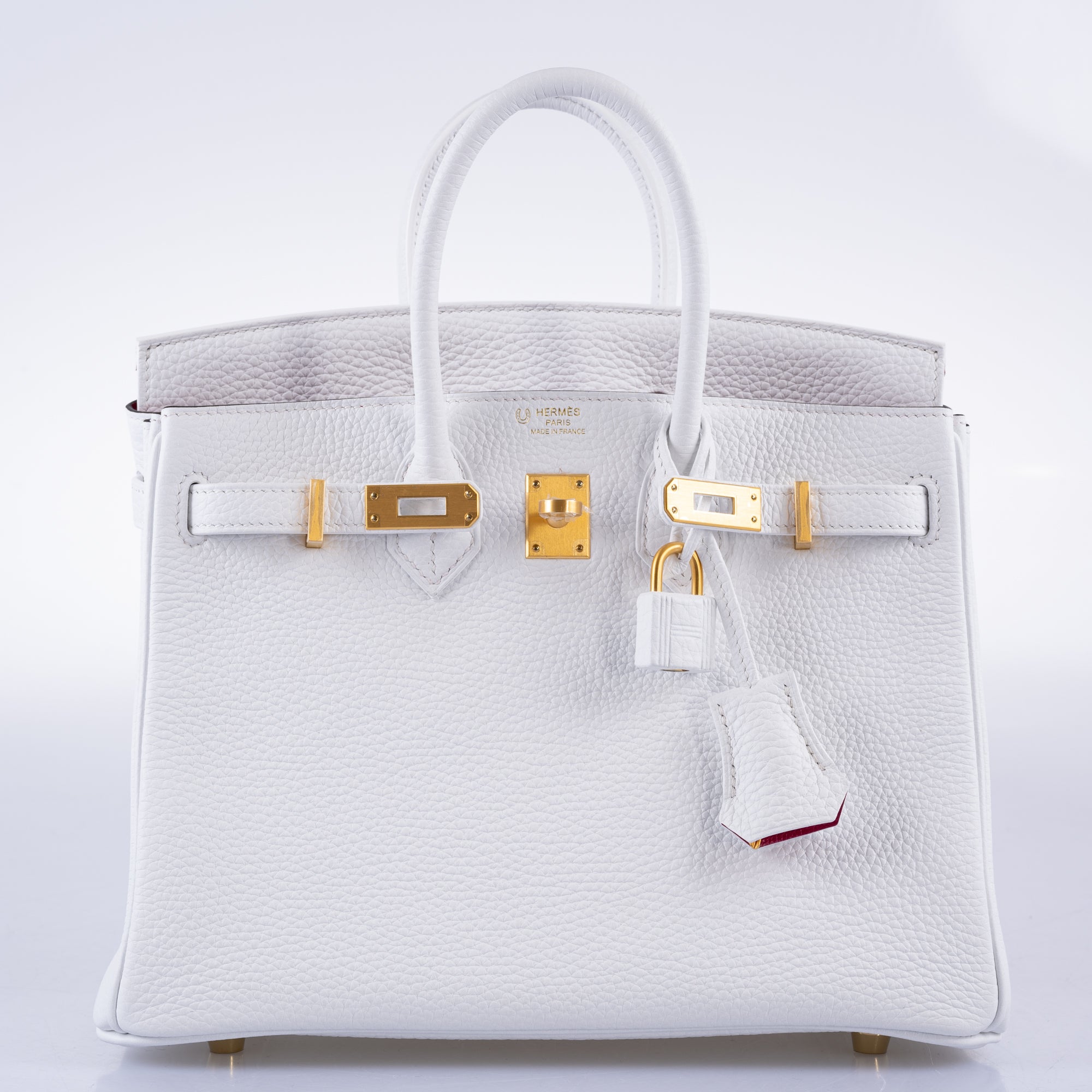 Hermès HSS Birkin 25 White Togo and Rose Pourpre Interior with Brushed Gold Hardware