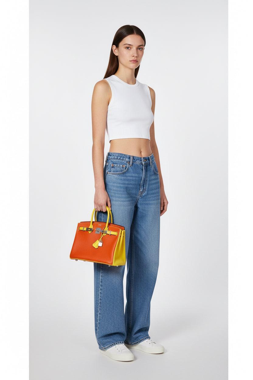 Hermès HSS Birkin 30 Feu & Lime Epsom with Brushed Palladium Hardware - 2013, Q Square