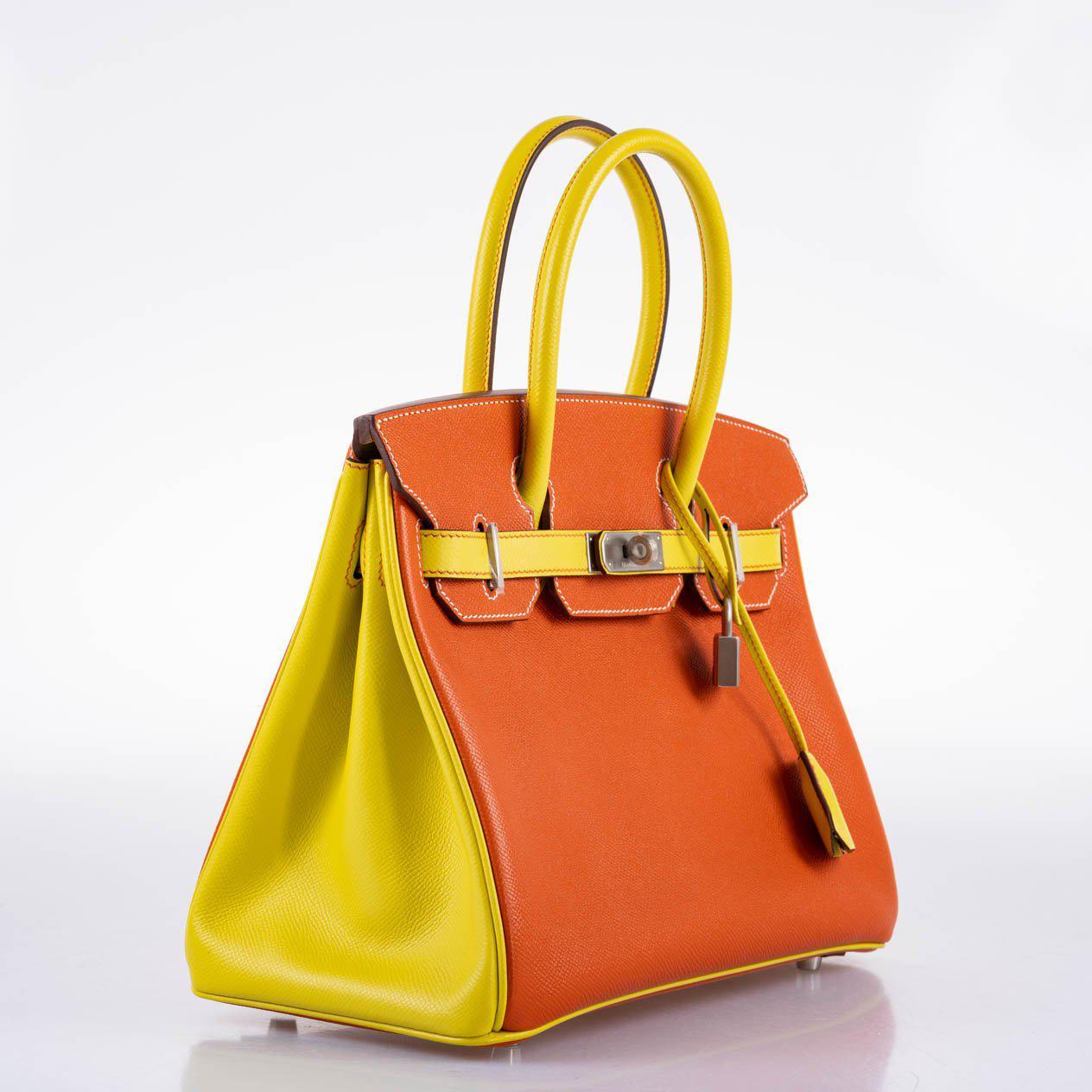 Hermès HSS Birkin 30 Feu & Lime Epsom with Brushed Palladium Hardware - 2013, Q Square