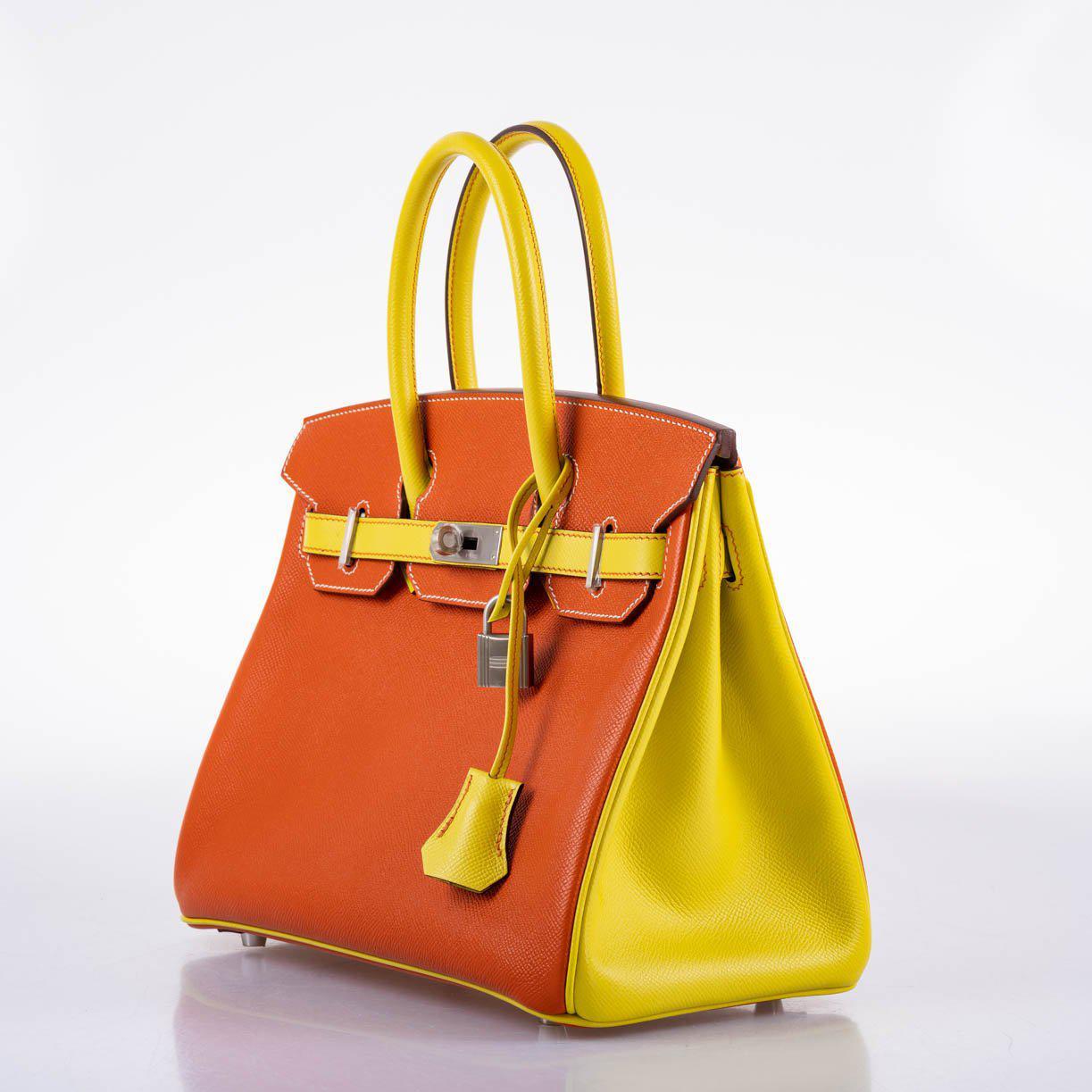 Hermès HSS Birkin 30 Feu & Lime Epsom with Brushed Palladium Hardware - 2013, Q Square