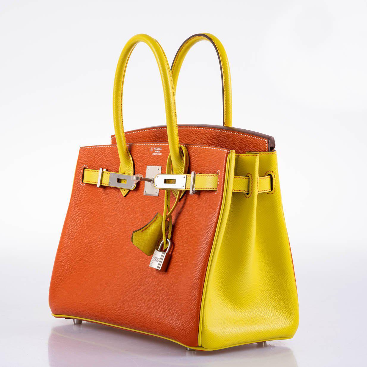 Hermès HSS Birkin 30 Feu & Lime Epsom with Brushed Palladium Hardware - 2013, Q Square