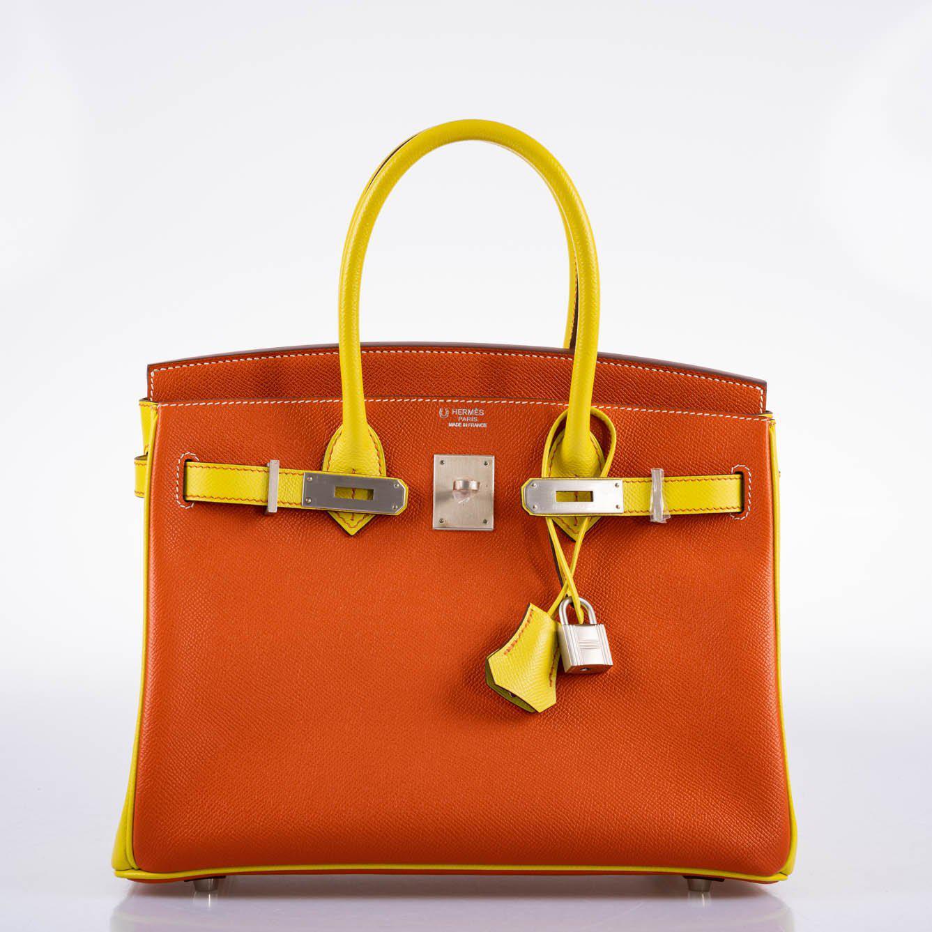 Hermès HSS Birkin 30 Feu & Lime Epsom with Brushed Palladium Hardware - 2013, Q Square