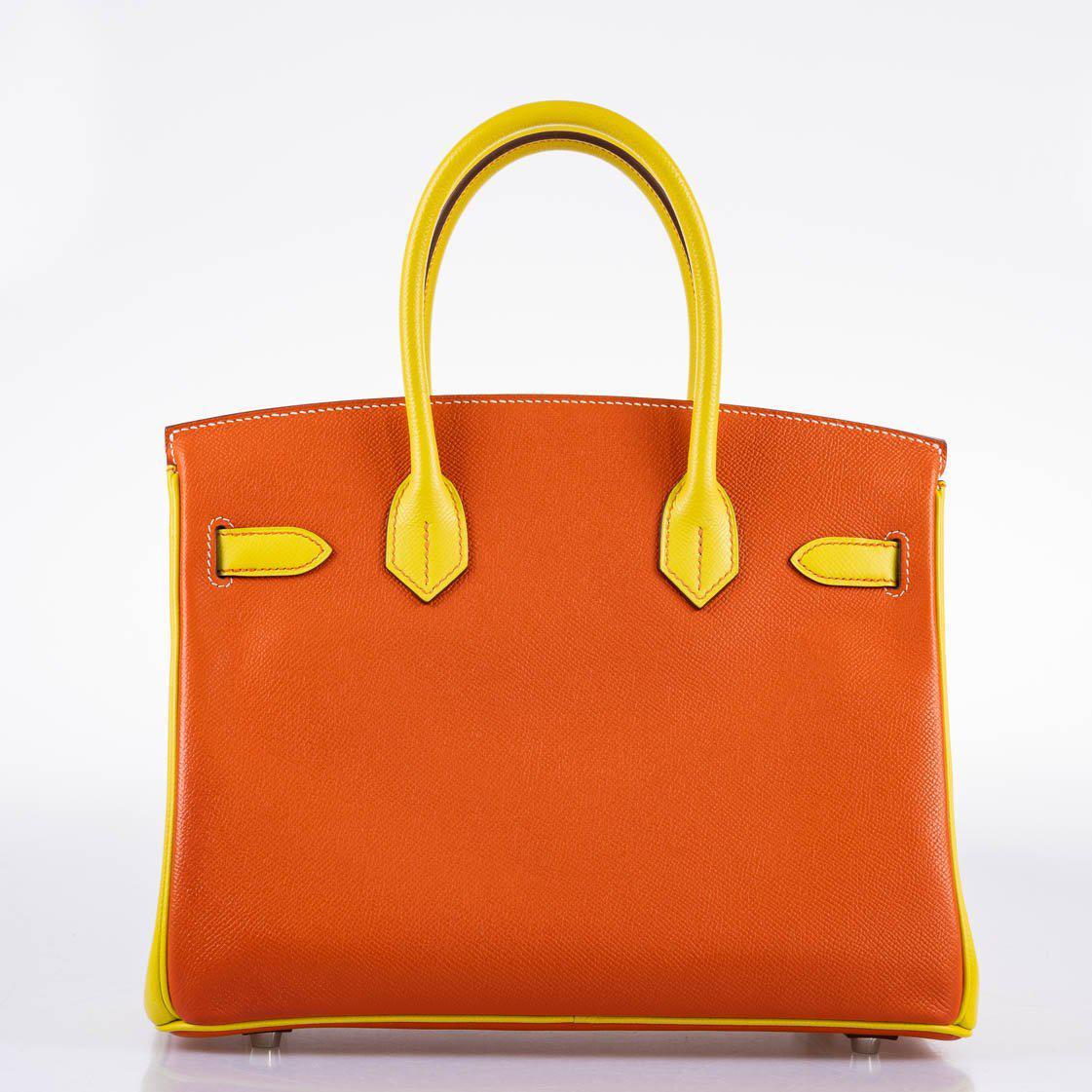 Hermès HSS Birkin 30 Feu & Lime Epsom with Brushed Palladium Hardware - 2013, Q Square