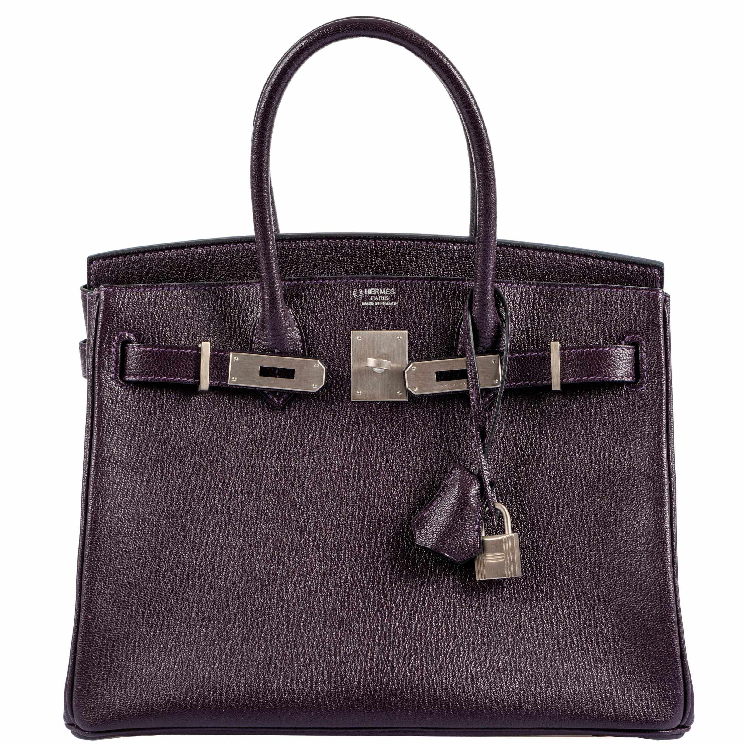 Hermès HSS Birkin 30 Raisin Chevre & Vert Anglais Brushed Palladium Hardware - 2015