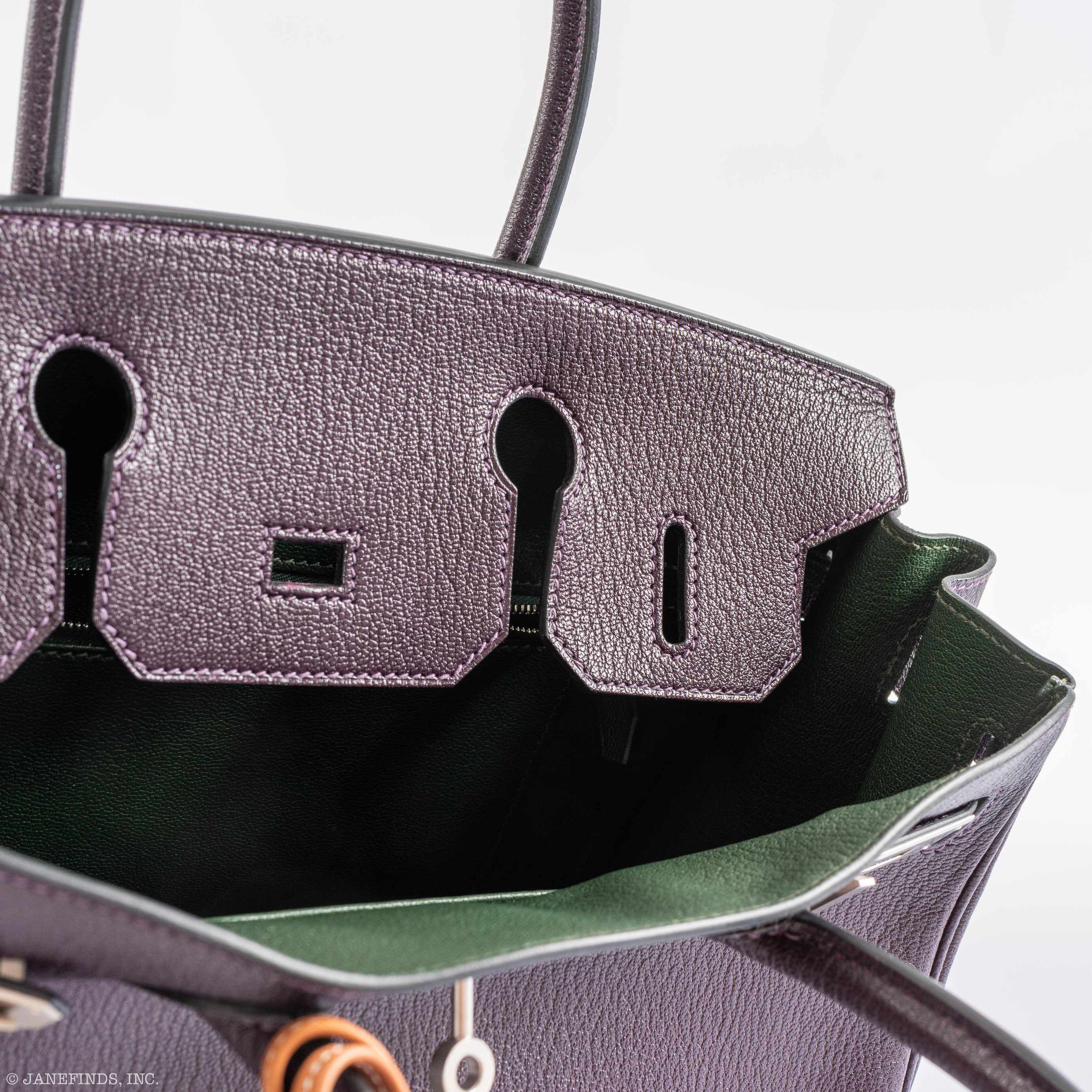 Hermès HSS Birkin 30 Raisin Chevre & Vert Anglais Brushed Palladium Hardware - 2015