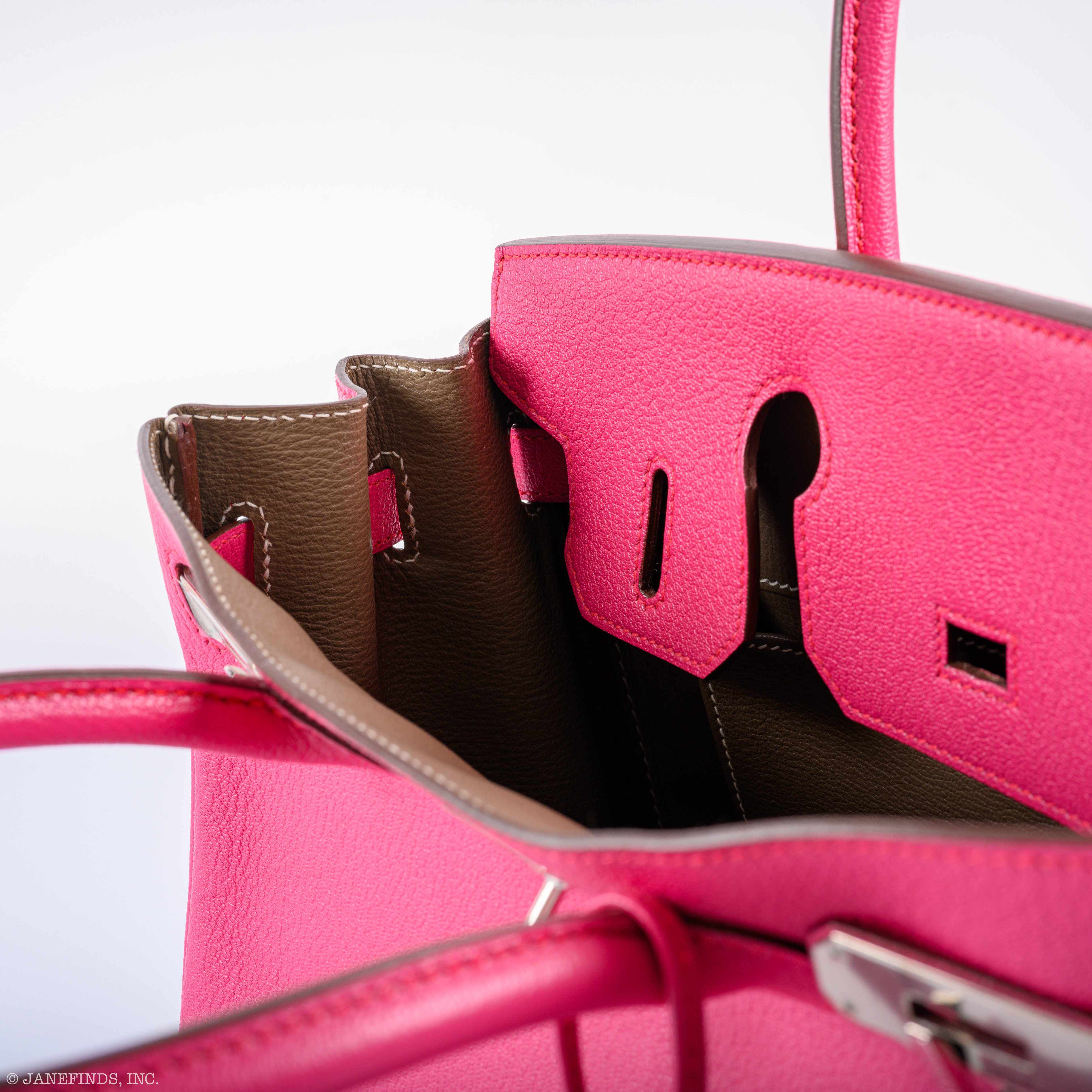 Hermès HSS Birkin 30 Rose Shocking Chevre Leather & Etoupe Palladium Hardware - 2014, R Square