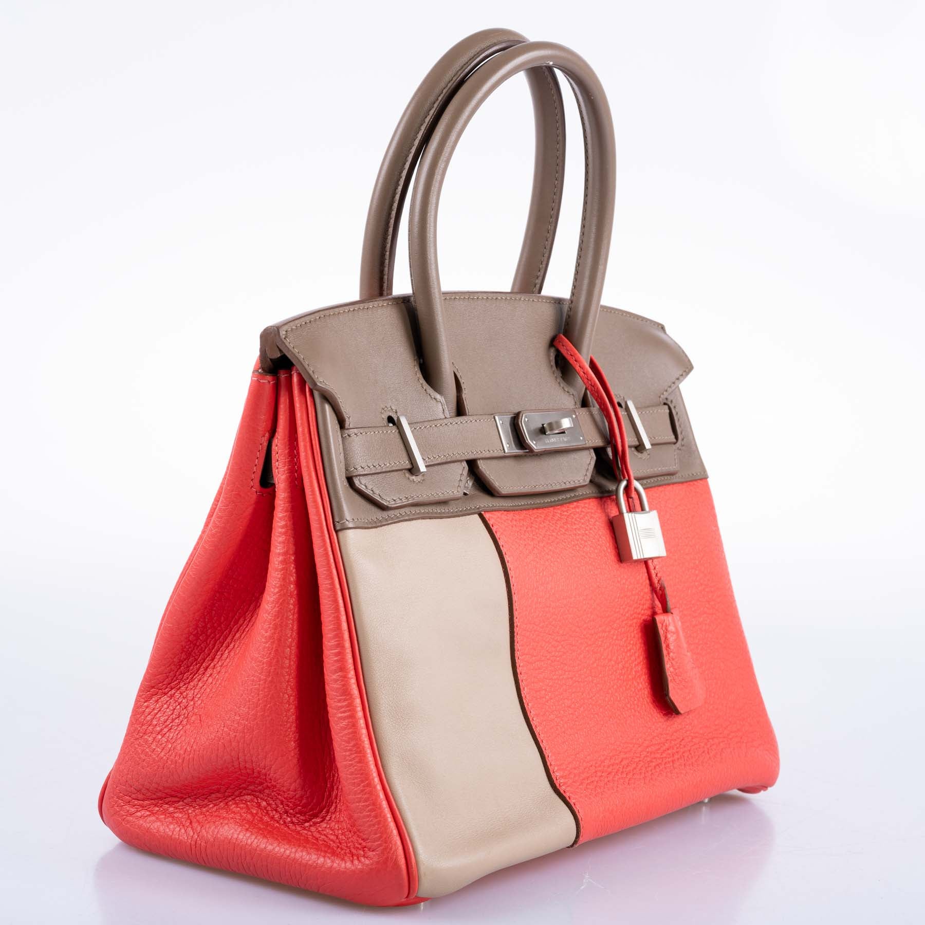 Hermès HSS Birkin 30 Tri-Color Rose Jaipur, Etoupe, Argile Clemence and Swift Brushed Palladium Hardware