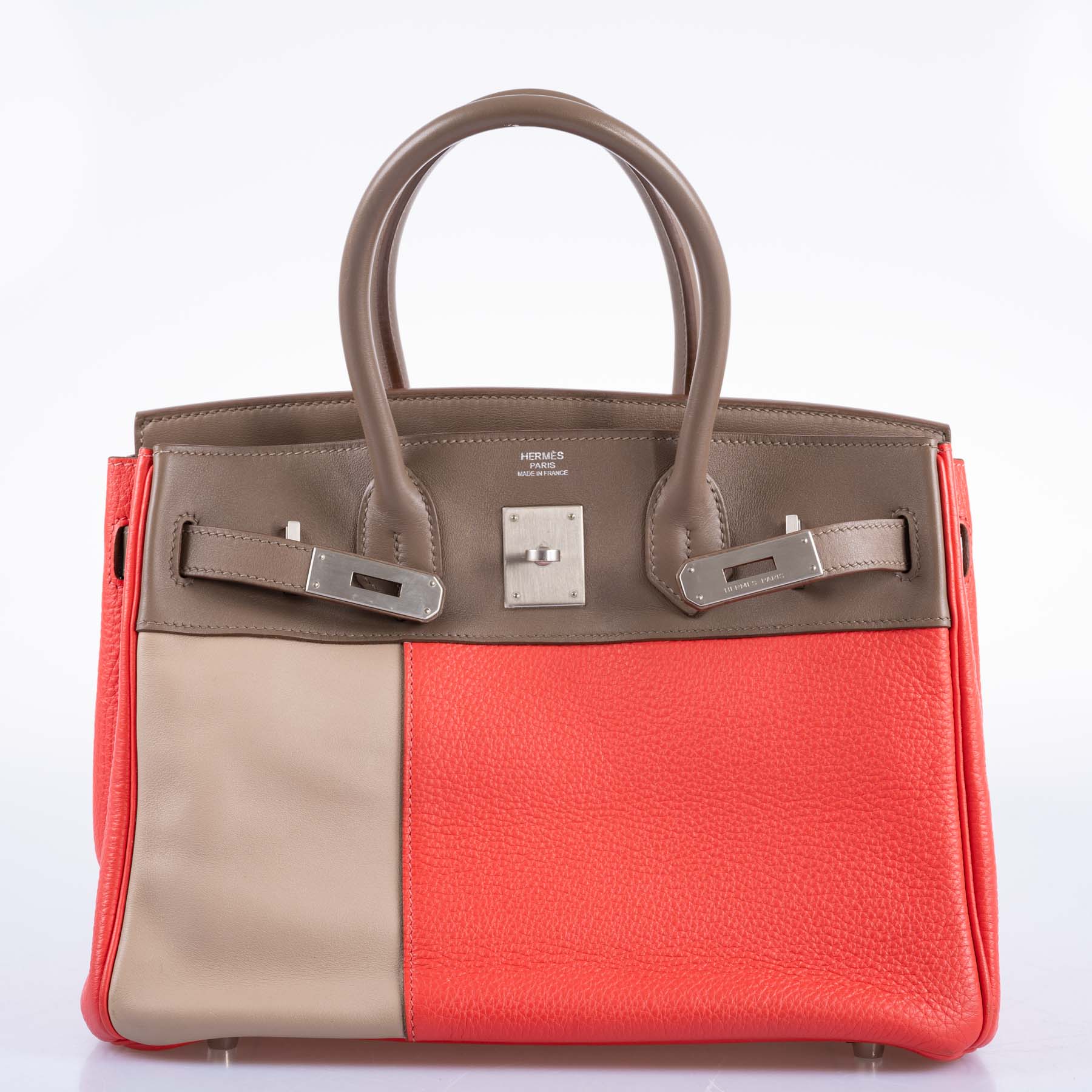 Hermès HSS Birkin 30 Tri-Color Rose Jaipur, Etoupe, Argile Clemence and Swift Brushed Palladium Hardware
