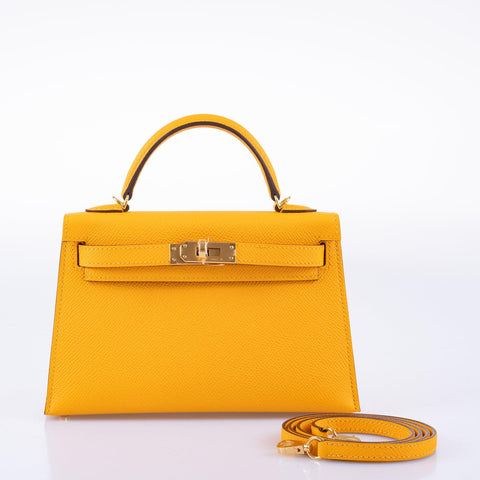 Hermès HSS Kelly 20 Mini II Sellier Moutard Epsom & Gris Perle Gold Hardware