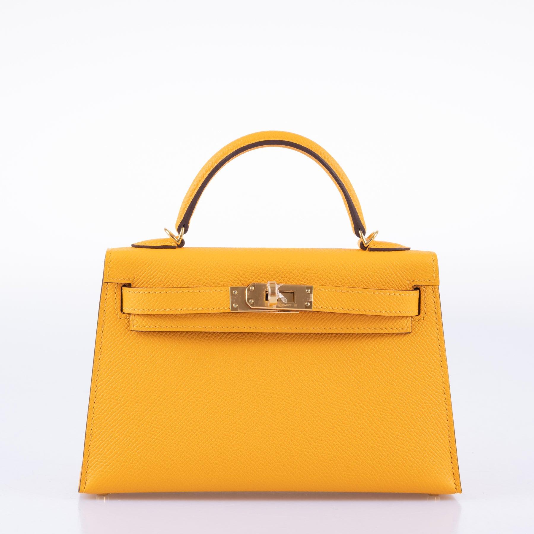 Hermès HSS Kelly 20 Mini II Sellier Moutard Epsom & Gris Perle Gold Hardware