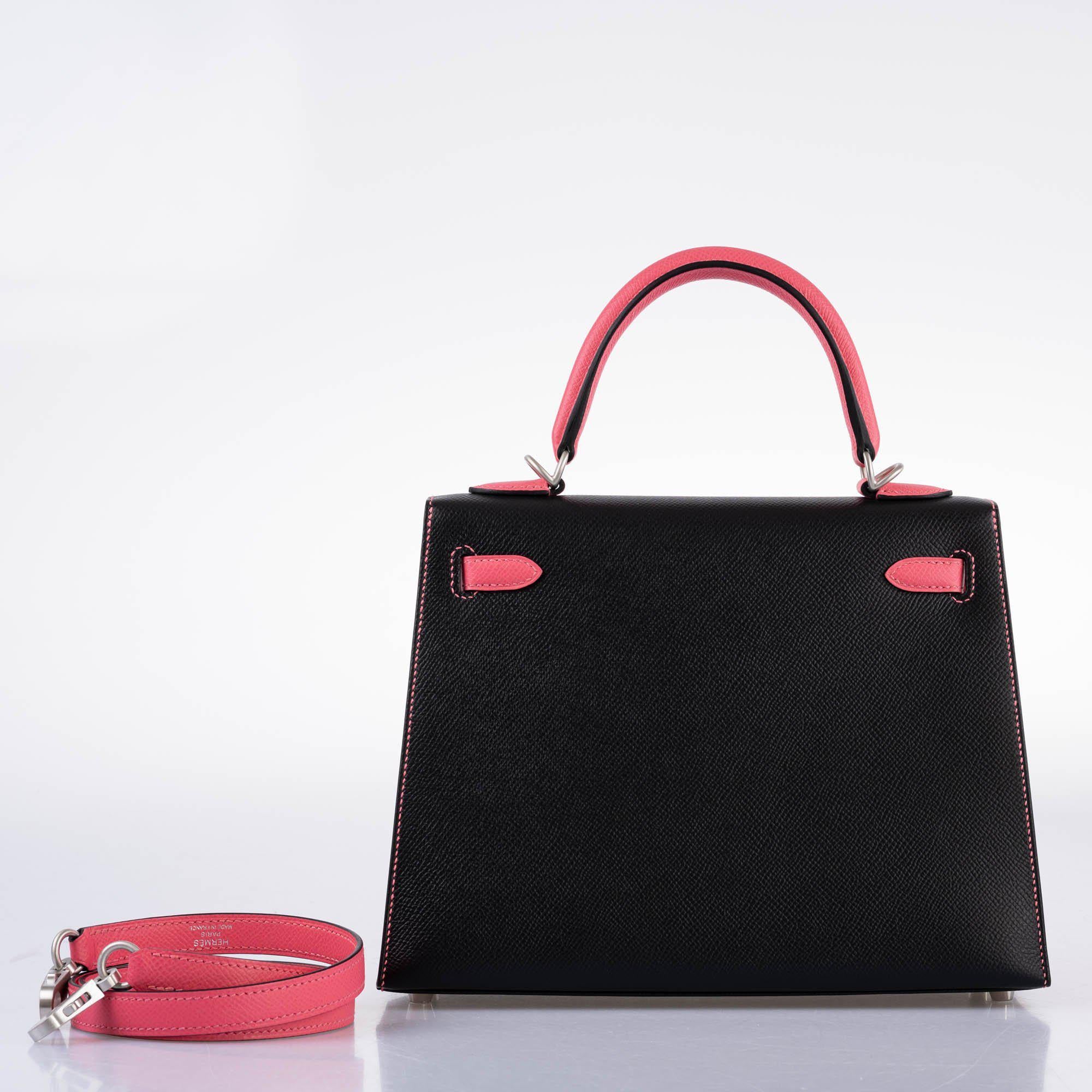 Hermès HSS Kelly 25 Sellier Rose Azalee & Black Epsom with Brushed Palladium Hardware
