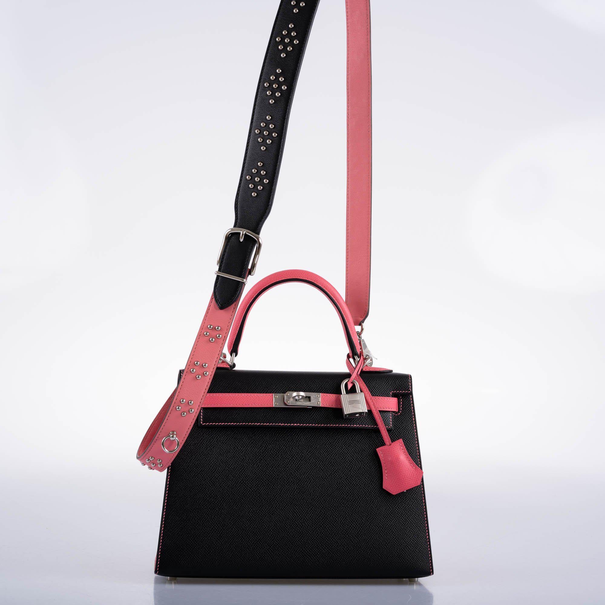 Hermès HSS Kelly 25 Sellier Rose Azalee & Black Epsom with Brushed Palladium Hardware