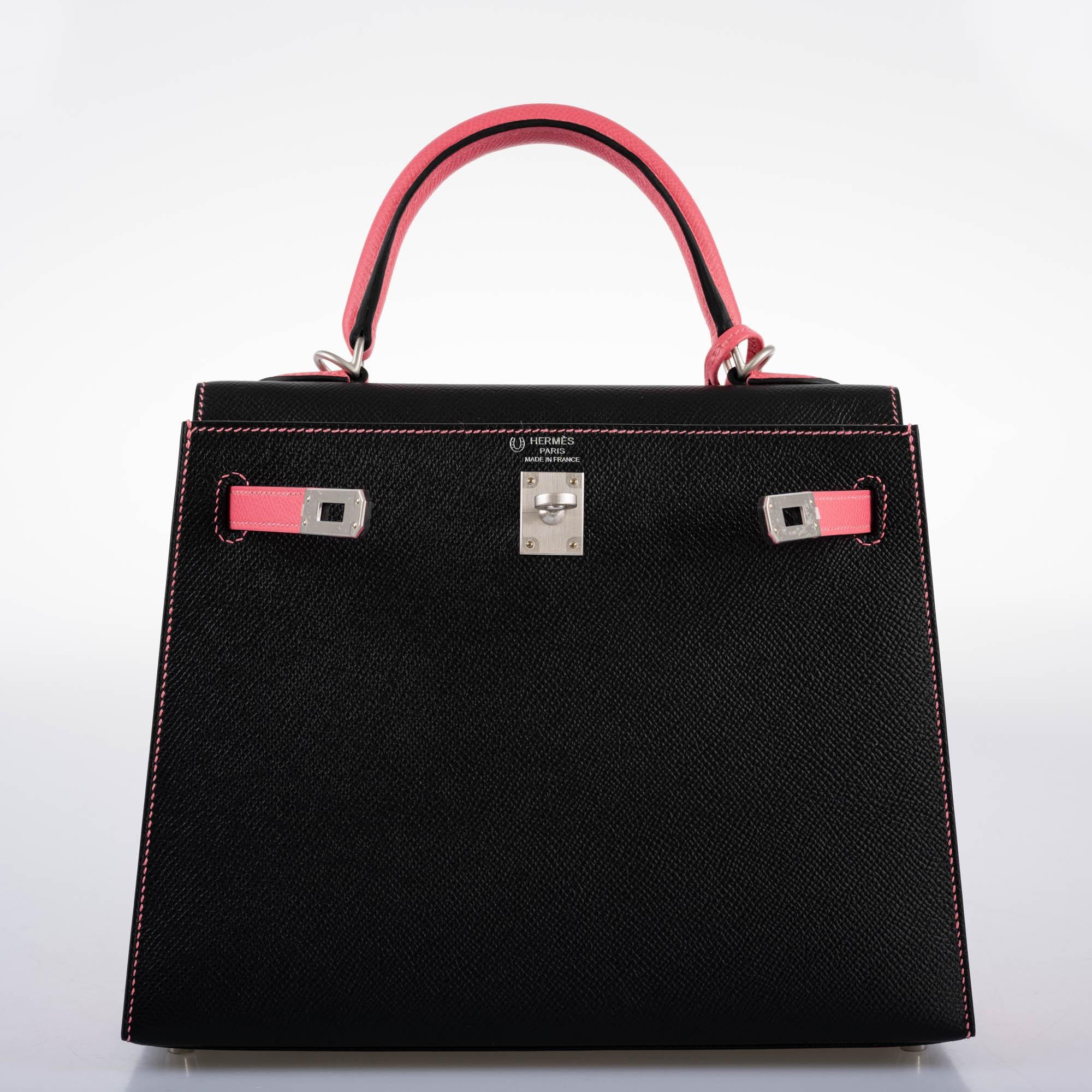 Hermès HSS Kelly 25 Sellier Rose Azalee & Black Epsom with Brushed Palladium Hardware