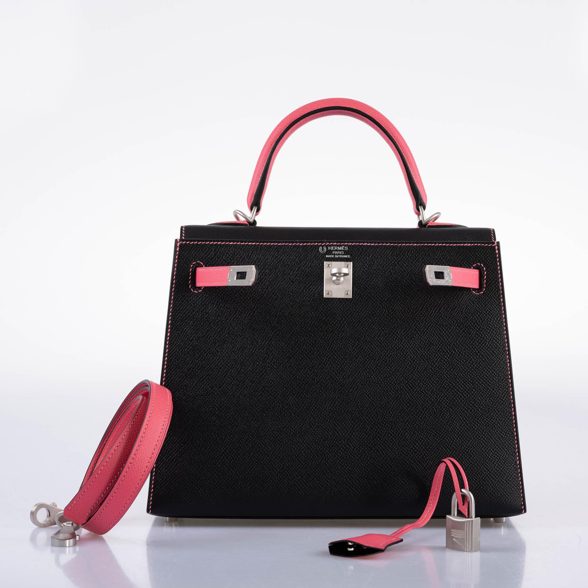 Hermès HSS Kelly 25 Sellier Rose Azalee & Black Epsom with Brushed Palladium Hardware