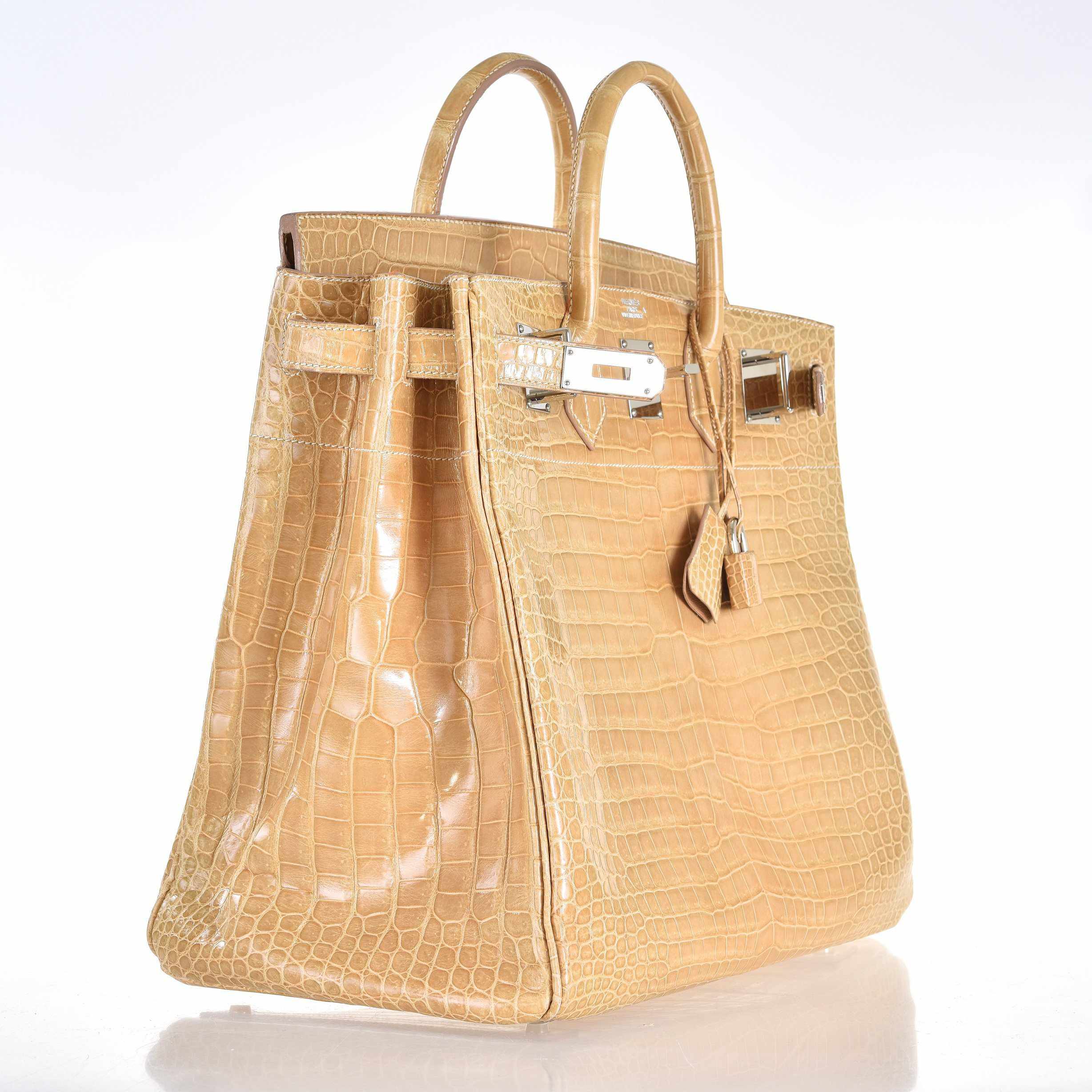 Hermès Haut à Courroies (HAC) 40 Poussière Shiny Porosus Crocodile Palladium Hardware