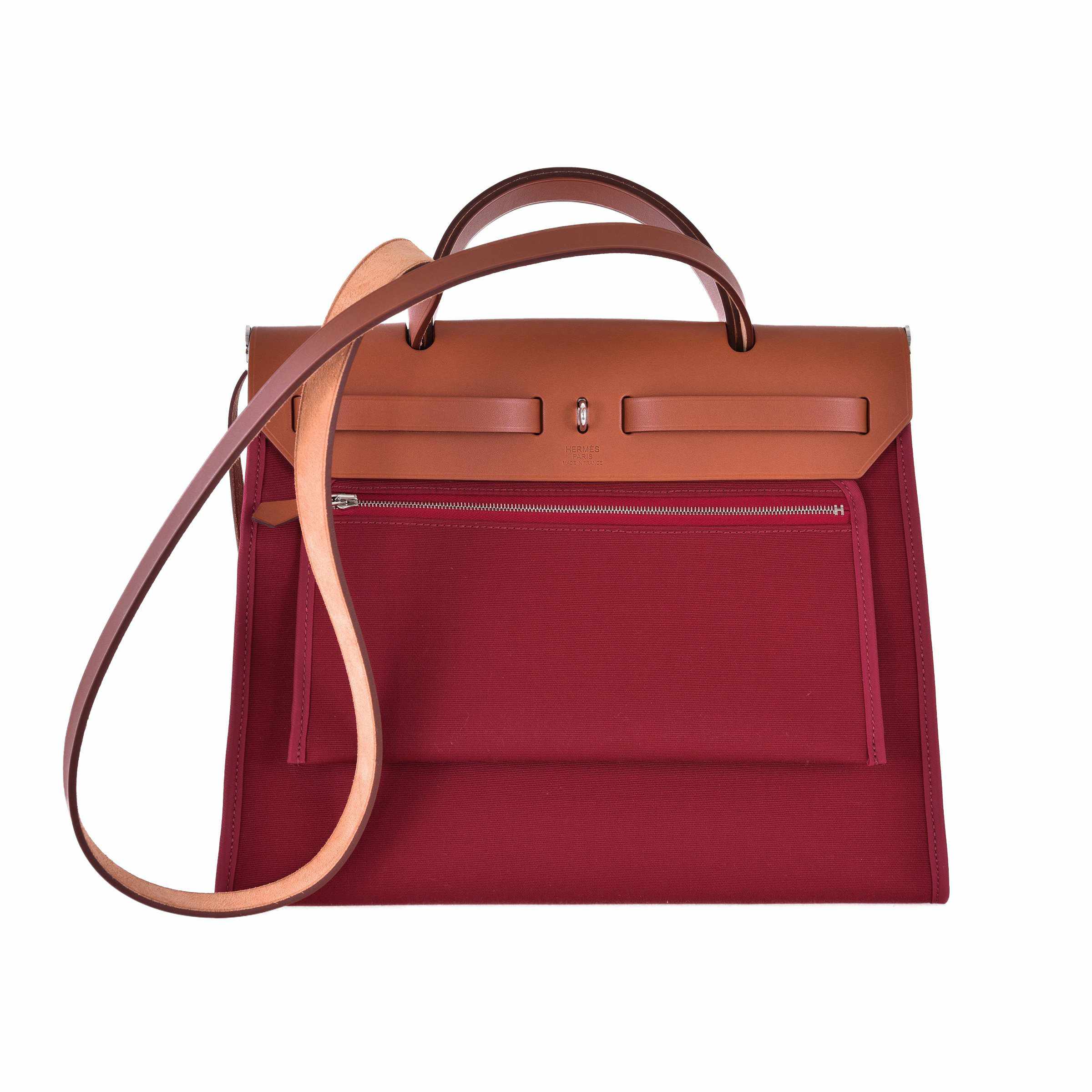 Hermès Herbag Zip 31 PM Rouge Grenat Vache Hunter Toile Natural Palladium