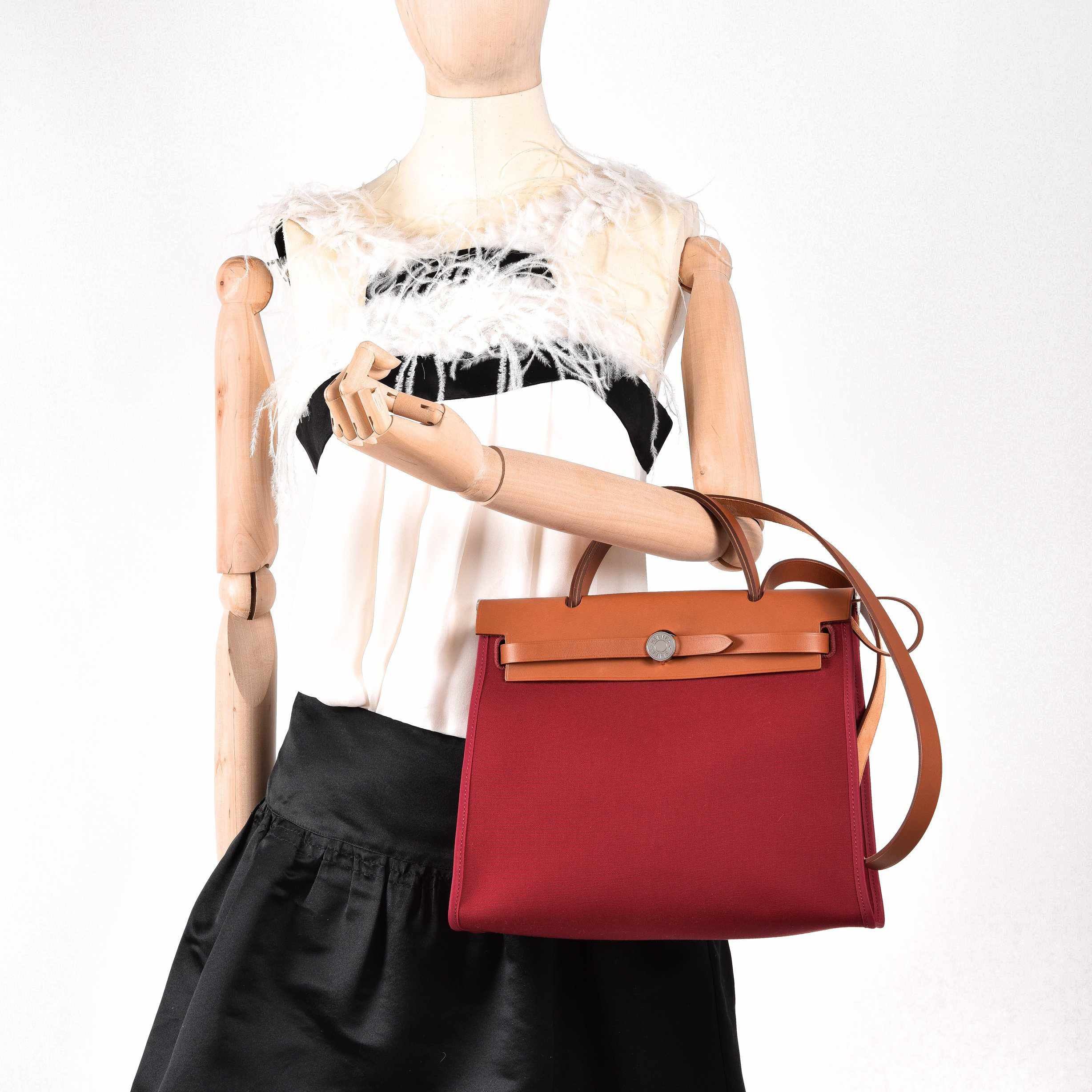 Hermès Herbag Zip 31 PM Rouge Grenat Vache Hunter Toile Natural Palladium