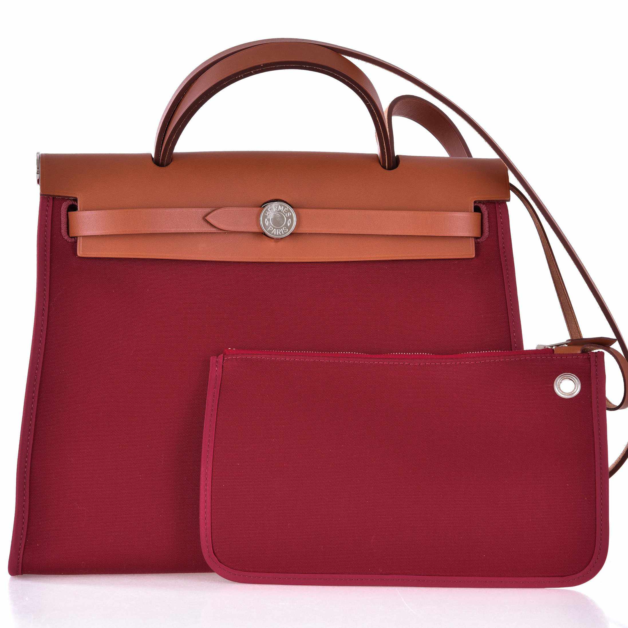 Hermès Herbag Zip 31 PM Rouge Grenat Vache Hunter Toile Natural Palladium