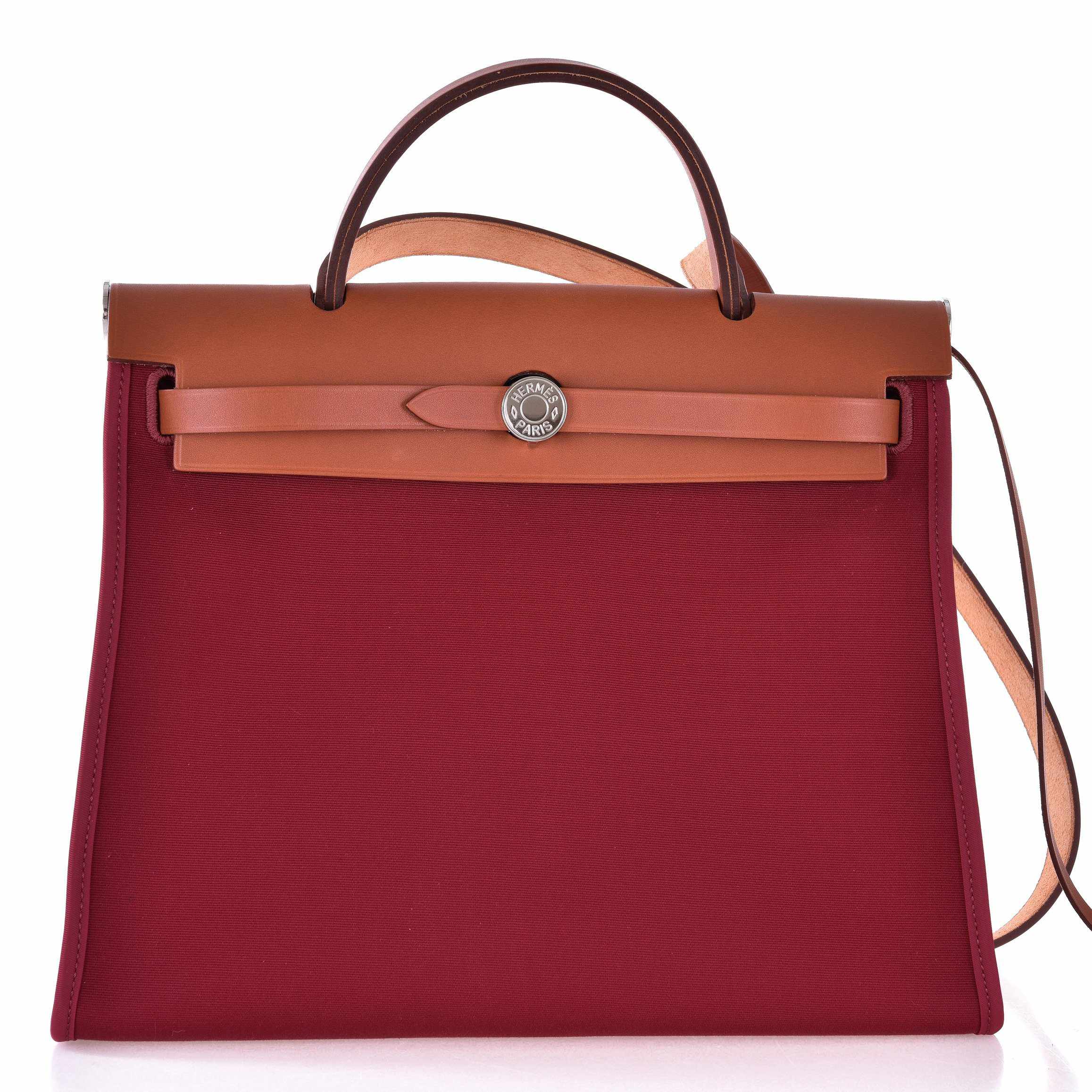 Hermès Herbag Zip 31 PM Rouge Grenat Vache Hunter Toile Natural Palladium