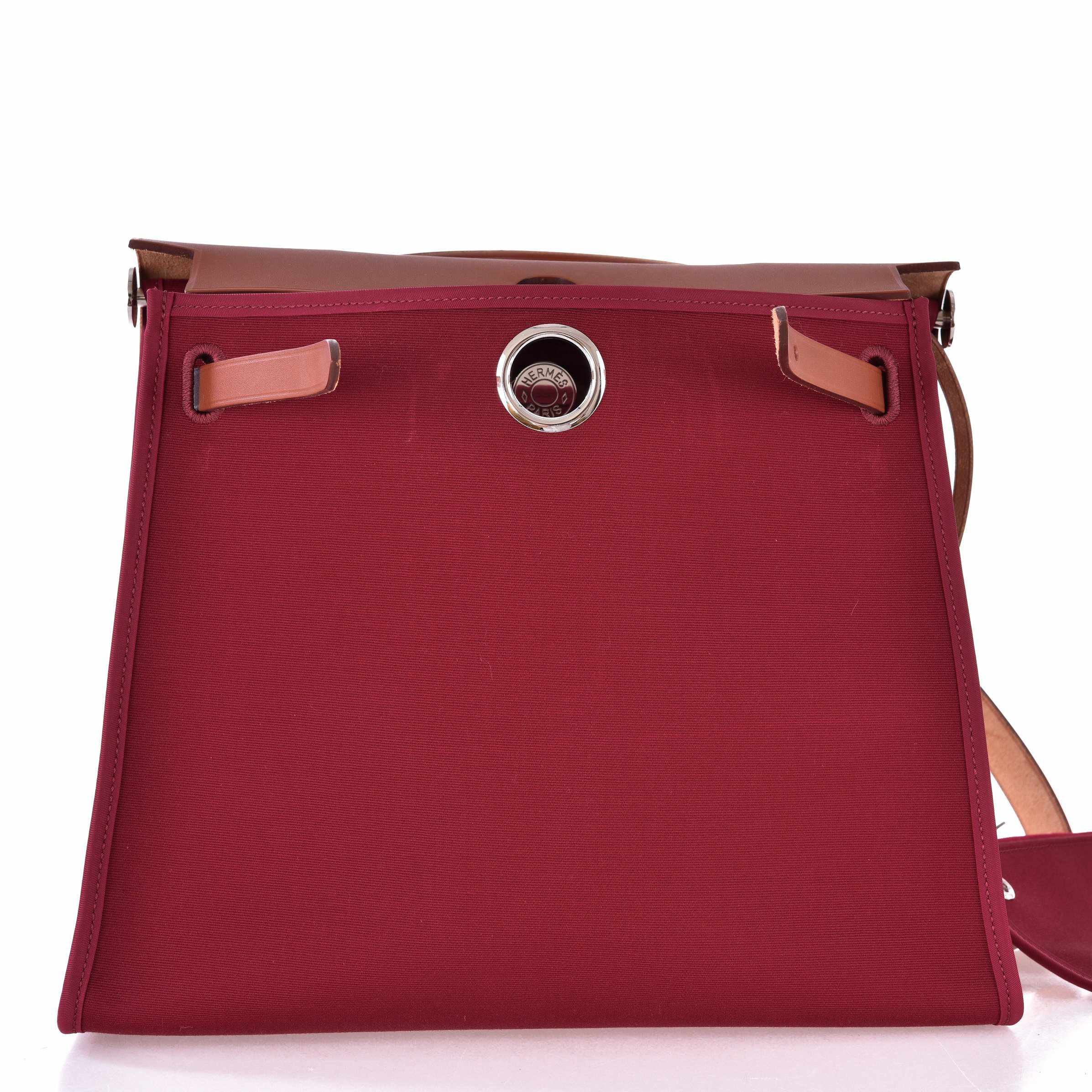Hermès Herbag Zip 31 PM Rouge Grenat Vache Hunter Toile Natural Palladium