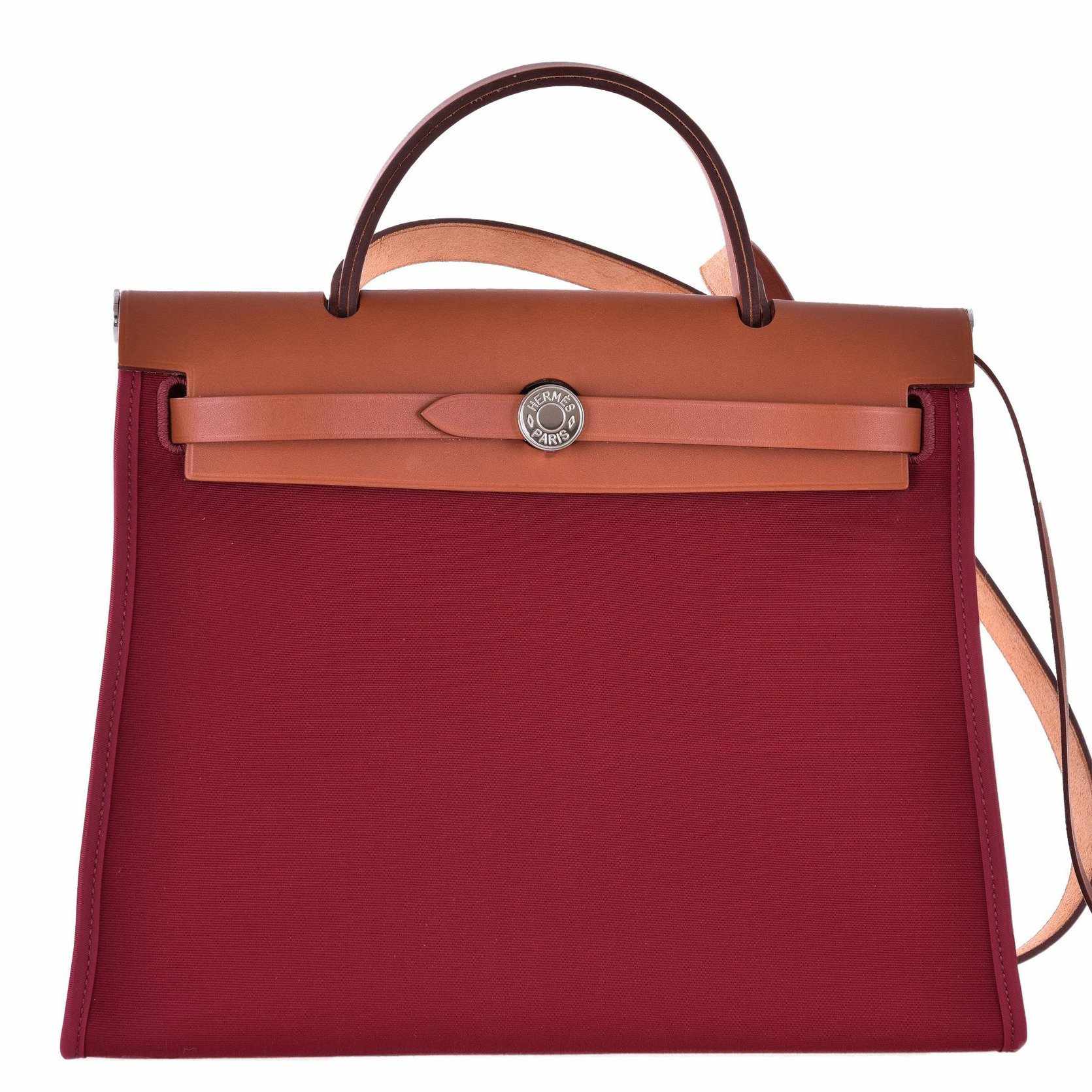 Hermès Herbag Zip 31 PM Rouge Grenat Vache Hunter Toile Natural Palladium